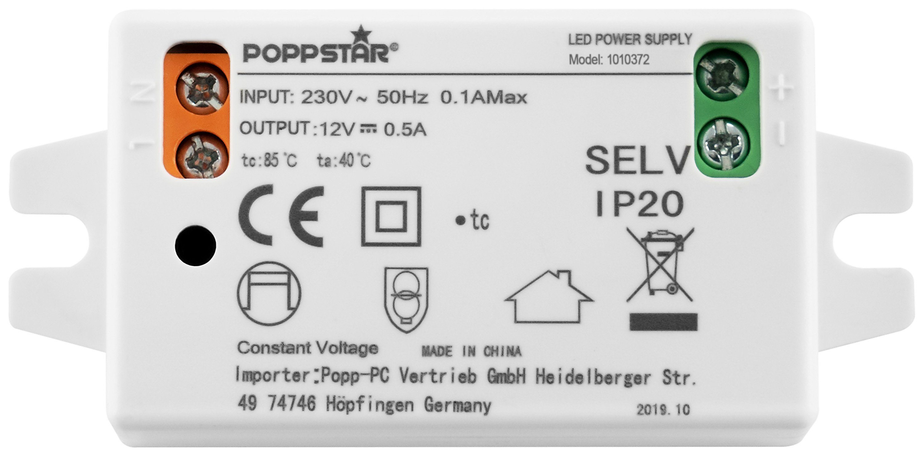 Transformator LED 0,5A Poppstar LED / Trafo 12V Leuchtmittel, AC bis LED 6W (für Watt) 230V DC 6