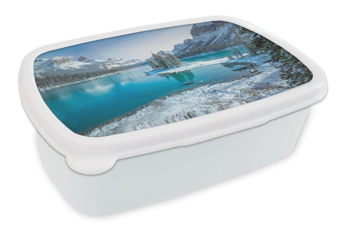 MuchoWow Lunchbox Jungs Brotdose, für Landschaft für Wasser Winter Brotbox - - Mädchen und Kunststoff, und Berg, Kinder Erwachsene, weiß - - (2-tlg), Schnee