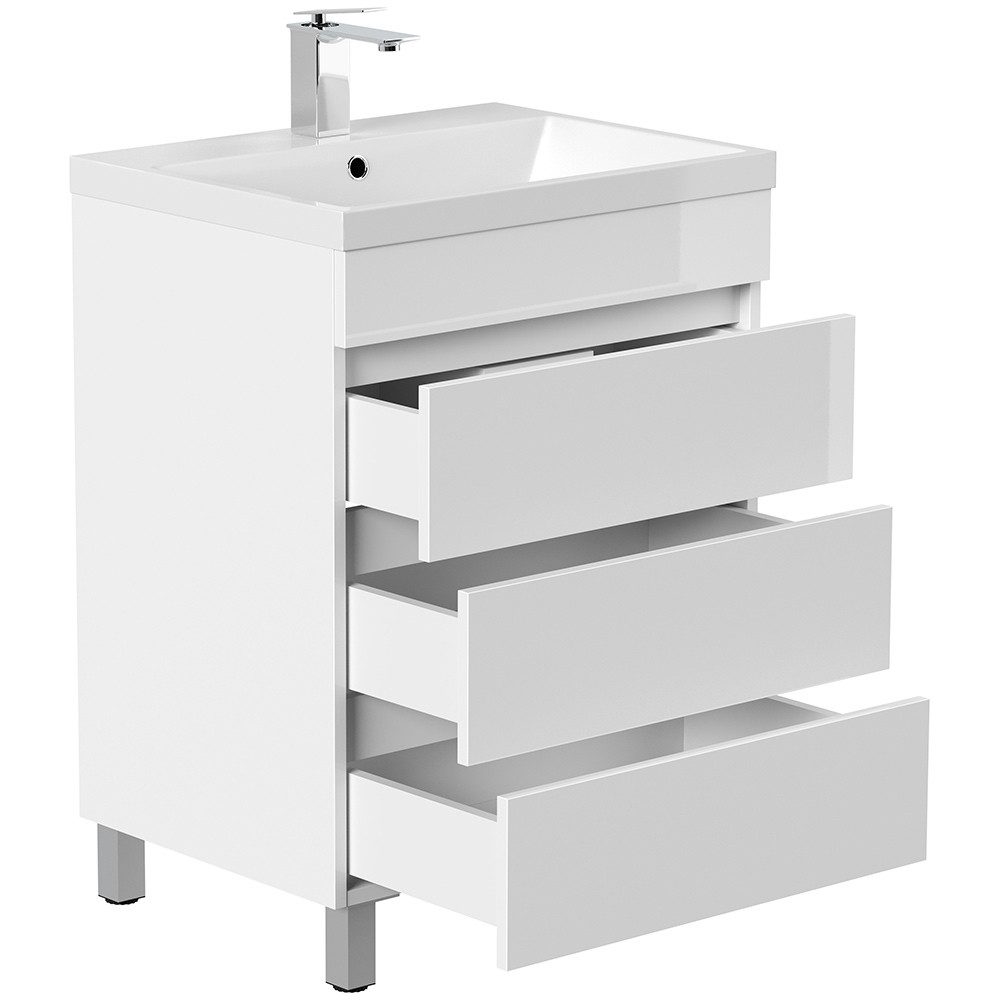 Lomadox FROME-02 freestanding washbasin, white high gloss, 60 cm, 3 drawers