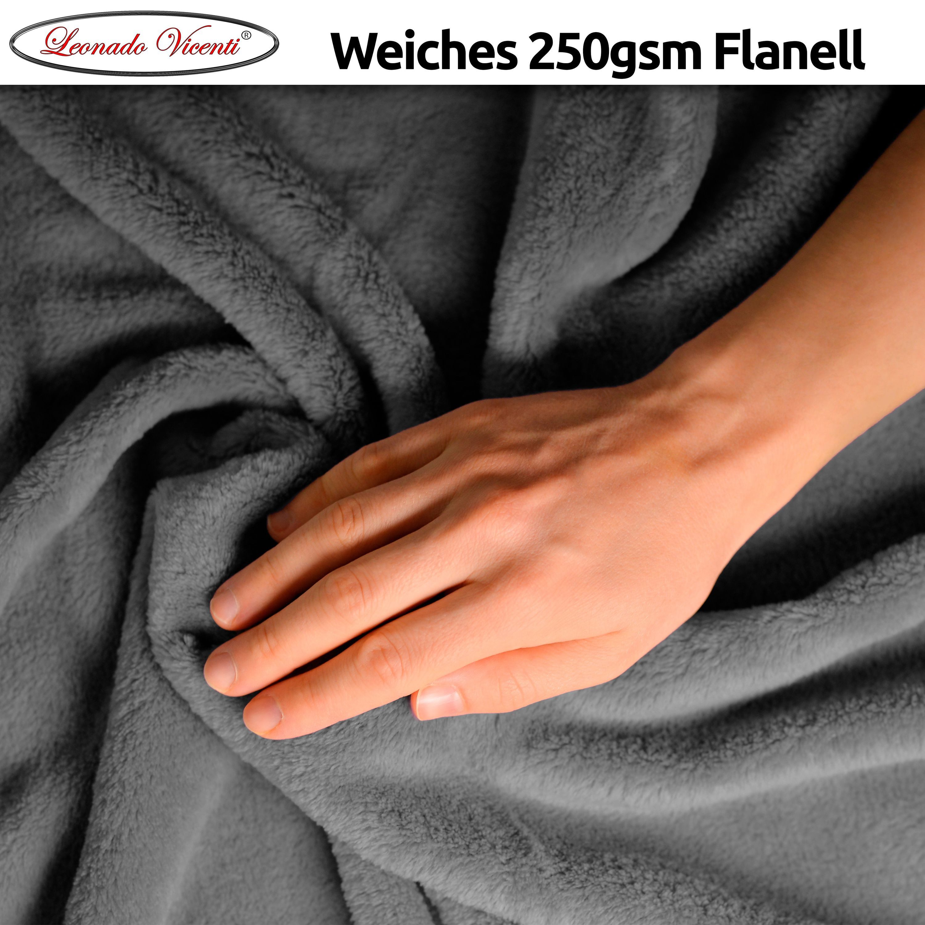 Wohndecke kuschelig warm 150x200, 220x240 oder 270x230, Leonado Vicenti, Kuscheldecke flauschig weich, Einfarbig – Bild 4 von 5