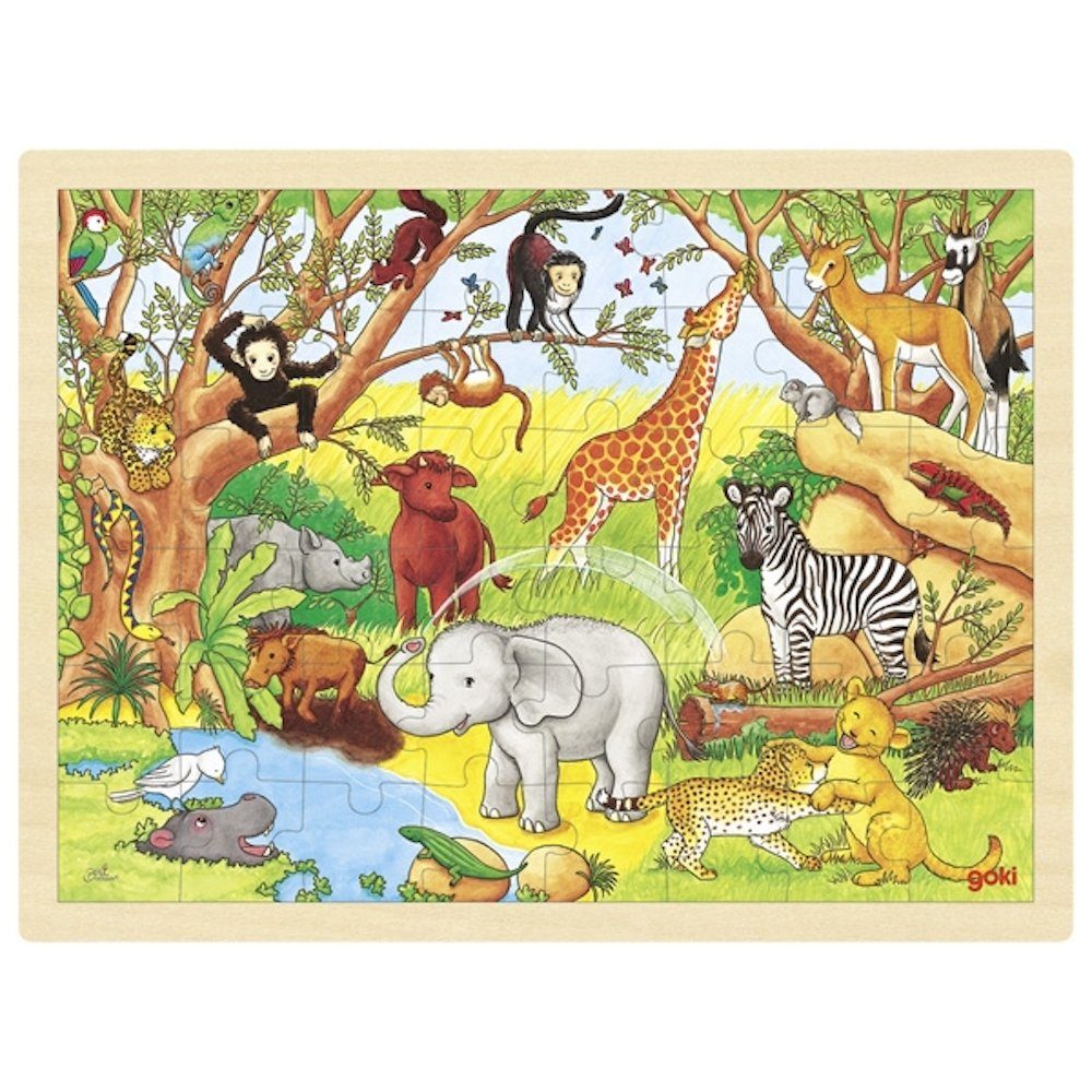 goki Rahmenpuzzle Einlegepuzzle Afrika Rahmenpuzzle Holzpuzzle 48 Teile, 48 Puzzleteile, sehr stabile Ausführung