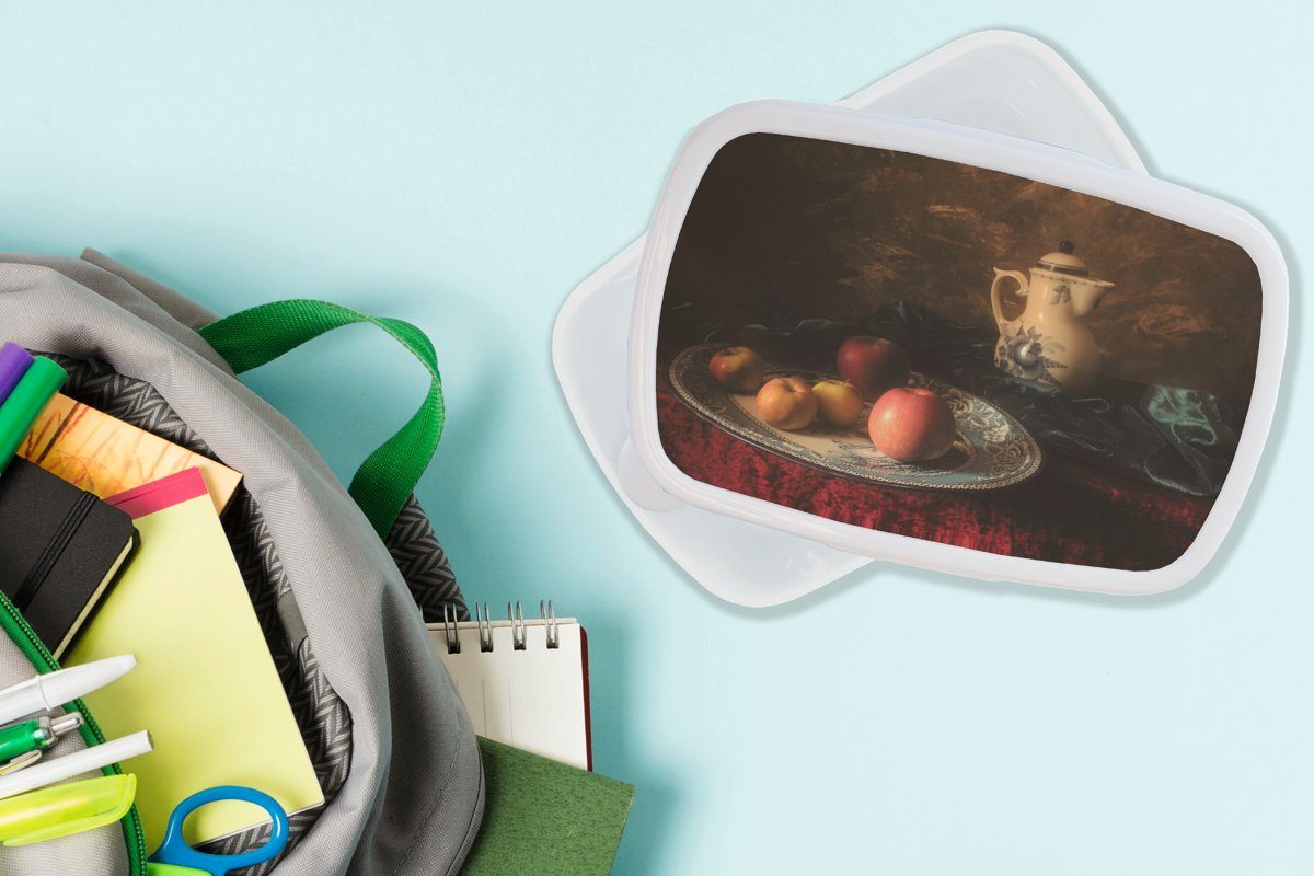 MuchoWow Lunchbox Malerei - Stilleben Kinder für Erwachsene, und Jungs und Brotdose, weiß Teekanne Brotbox für Mädchen (2-tlg), - - Kunststoff, Äpfel