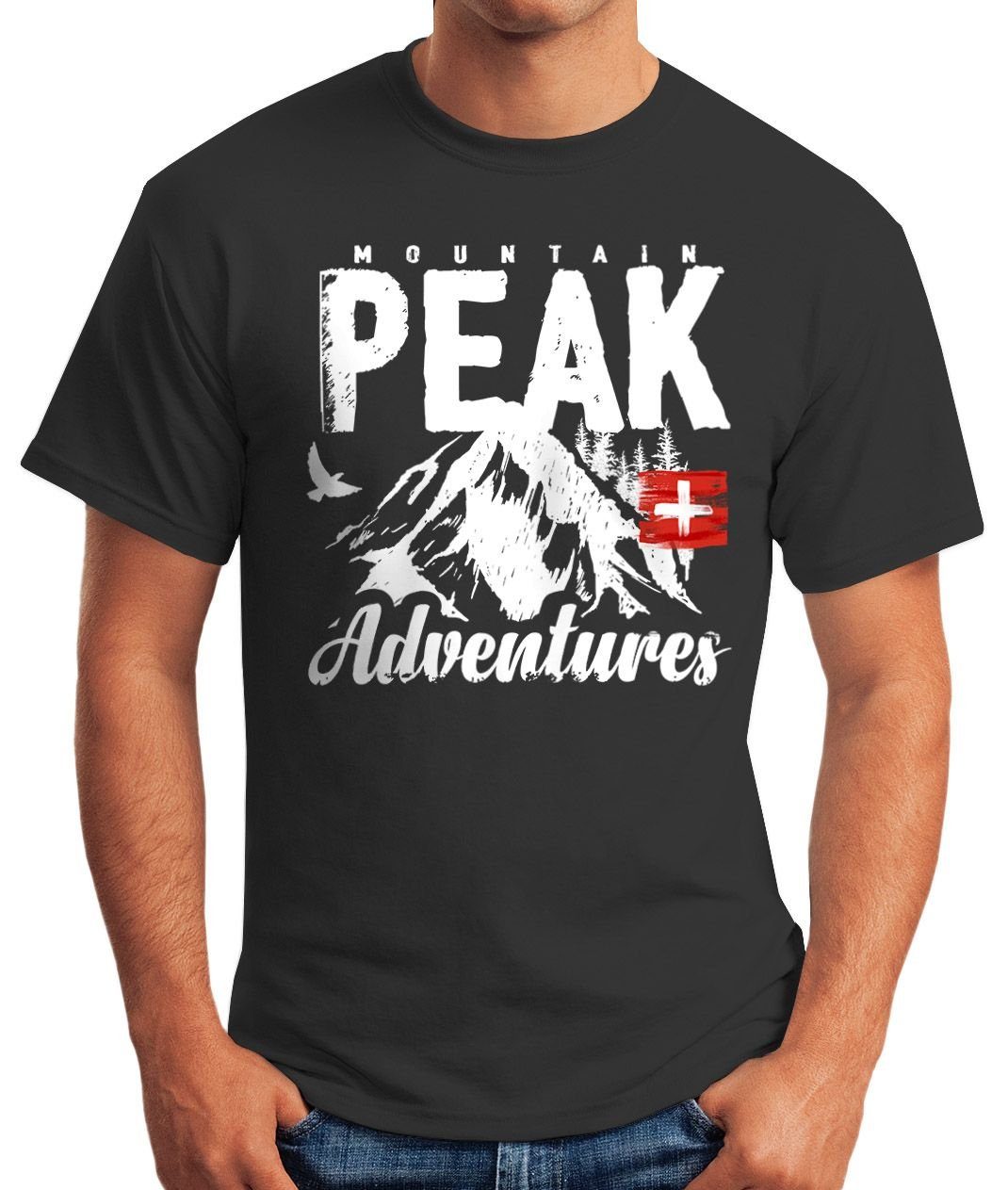 MoonWorks Print-Shirt Wander Herren T-Shirt Mountain Adventures mit Print