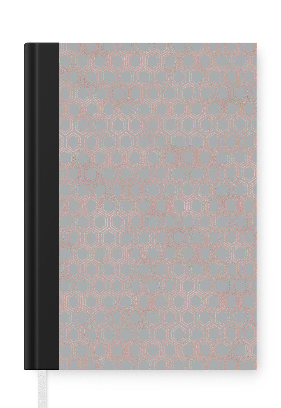 Notizbuch Haushaltsbuch 98 - Roségold, - - MuchoWow Muster Blau Notizheft, Tagebuch, Merkzettel, Journal, Luxus A5, Seiten,