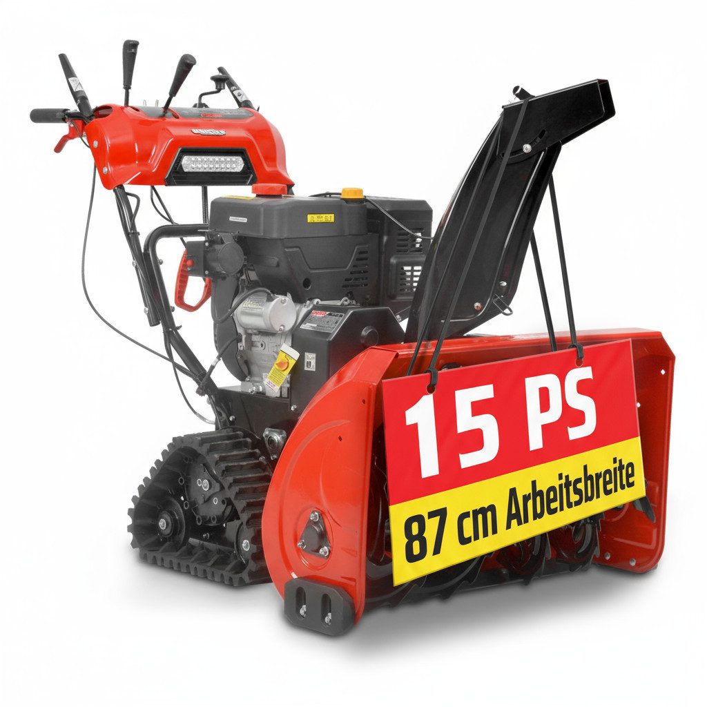 Hecht Benzin-Schneefräse mit Raupenantrieb Elektrostart LED und Griffheizung, 87,00 cm Arbeitsbreite, 8 Gänge - 15m Auswurfweite