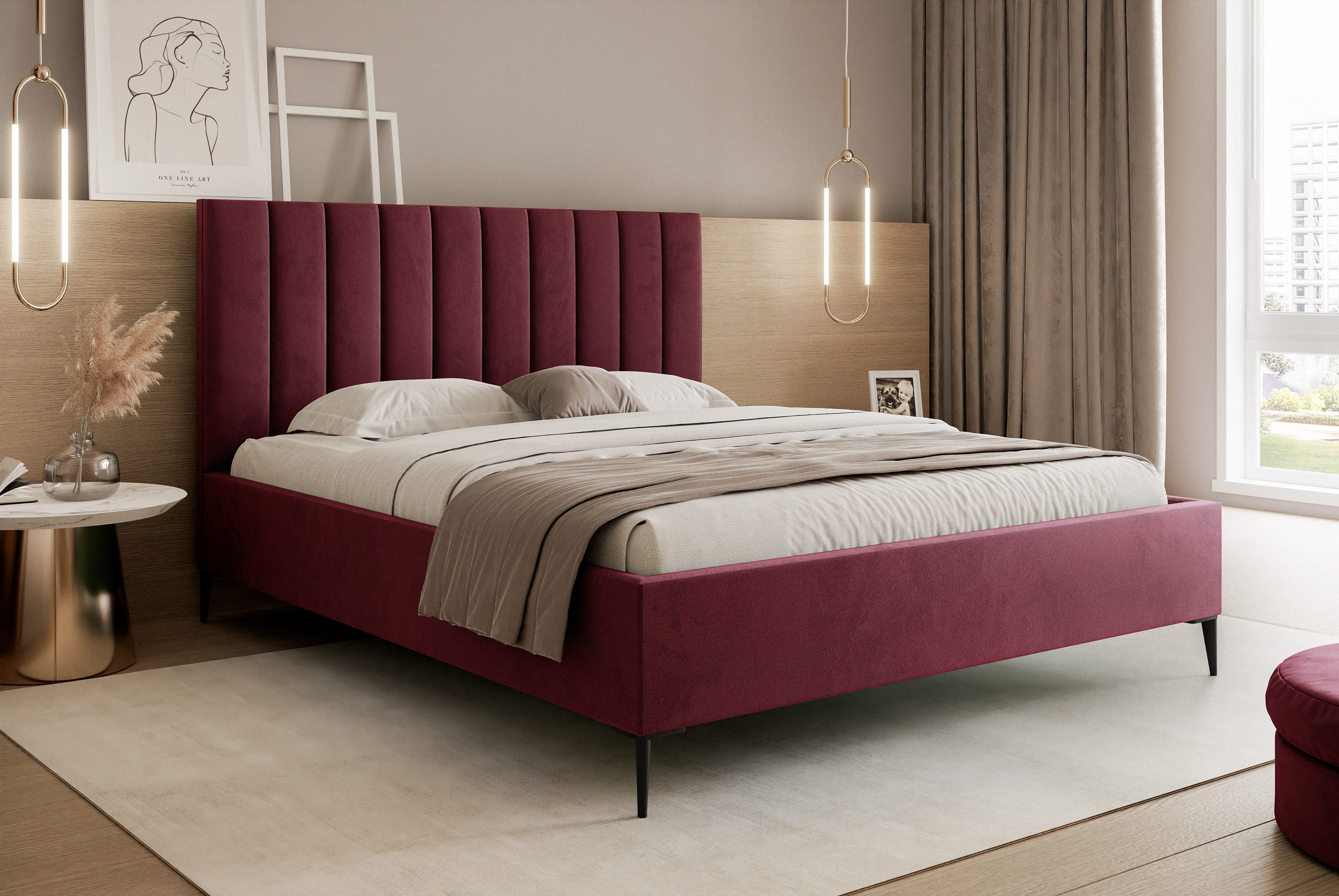 Goldstoff Polsterbett Elegantes Bett mit hohem günstig online kaufen