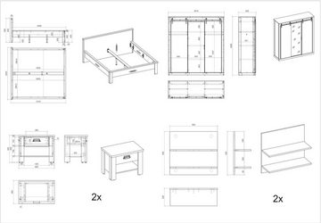 Home affaire Schlafzimmer-Set SHERWOOD, (6-St), Liegefläche 180x200cm, Schrank 3-trg. 201cm breit