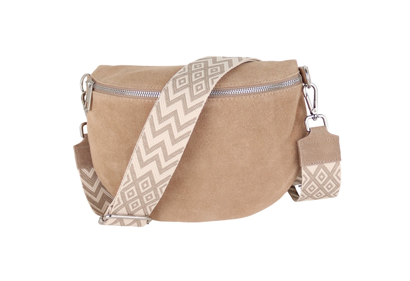 MIRROSI Bauchtasche Damen,Wildleder, Made in Italy,Umhängetasche, Brusttasche (Schultertasche für jeden Anlass (1 Tasche & 1 oder 2 Gurte), 26x20x8 cm, Reißverschlussfach auf der Rückseite), Crossbody Bag, gemusterten& verstellbaren Schulterriemen