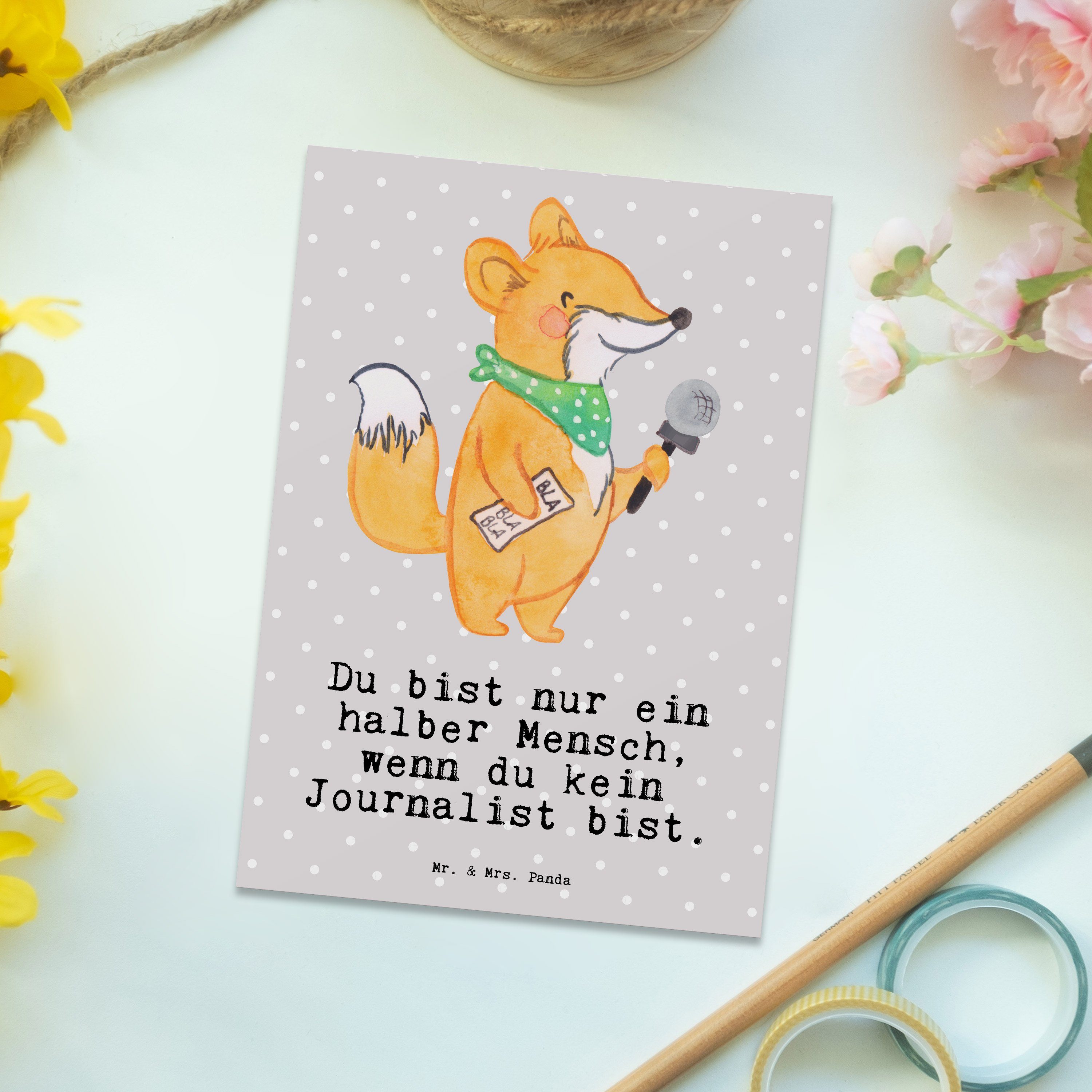 - Journalist Studium, Herz Panda Mrs. Mr. Postkarte Geschenkkarte Geschenk, Pastell & mit - Grau