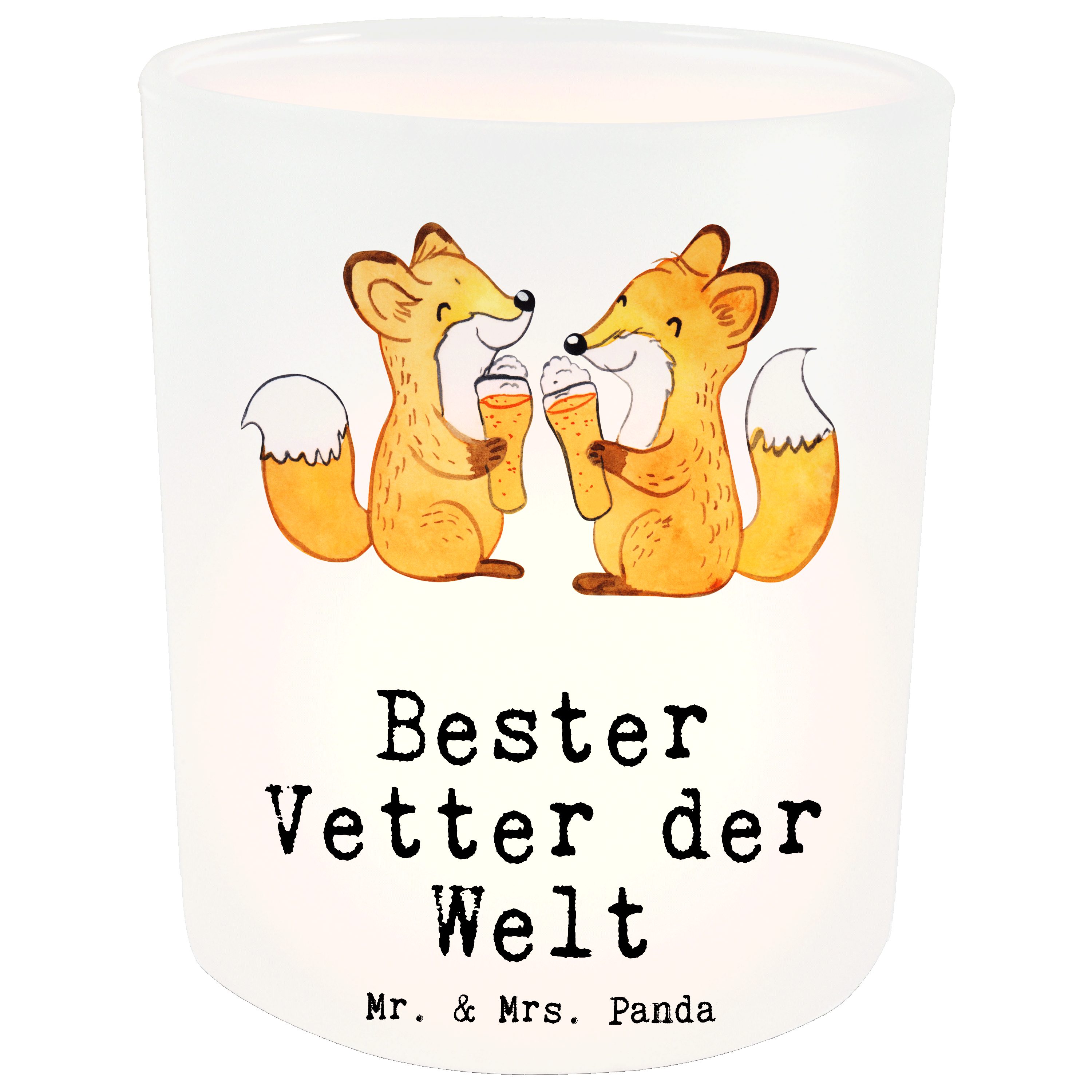 Mr. & Mrs. Panda Windlicht Fuchs Bester Vetter der Welt - Transparent - Geschenk, Kousin, Mitbri (1 St)