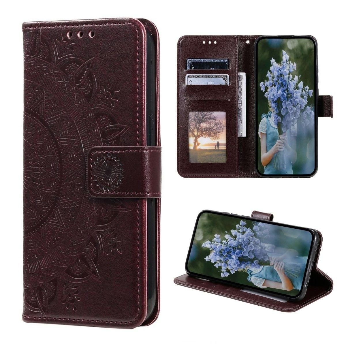 CoverKingz Handyhülle Hülle für Samsung Galaxy S23+ Handyhülle Flip Case Cover Etui Mandala 16,5 cm (6,5 Zoll), Klapphülle Schutzhülle mit Kartenfach Schutztasche Motiv Mandala