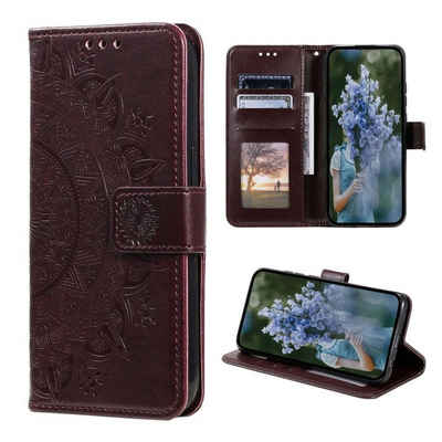 CoverKingz Handyhülle Hülle für Samsung Galaxy S23 Ultra Handyhülle Flip Case Cover Etui 17,27 cm (6,8 Zoll), Klapphülle Schutzhülle mit Kartenfach Schutztasche Motiv Mandala