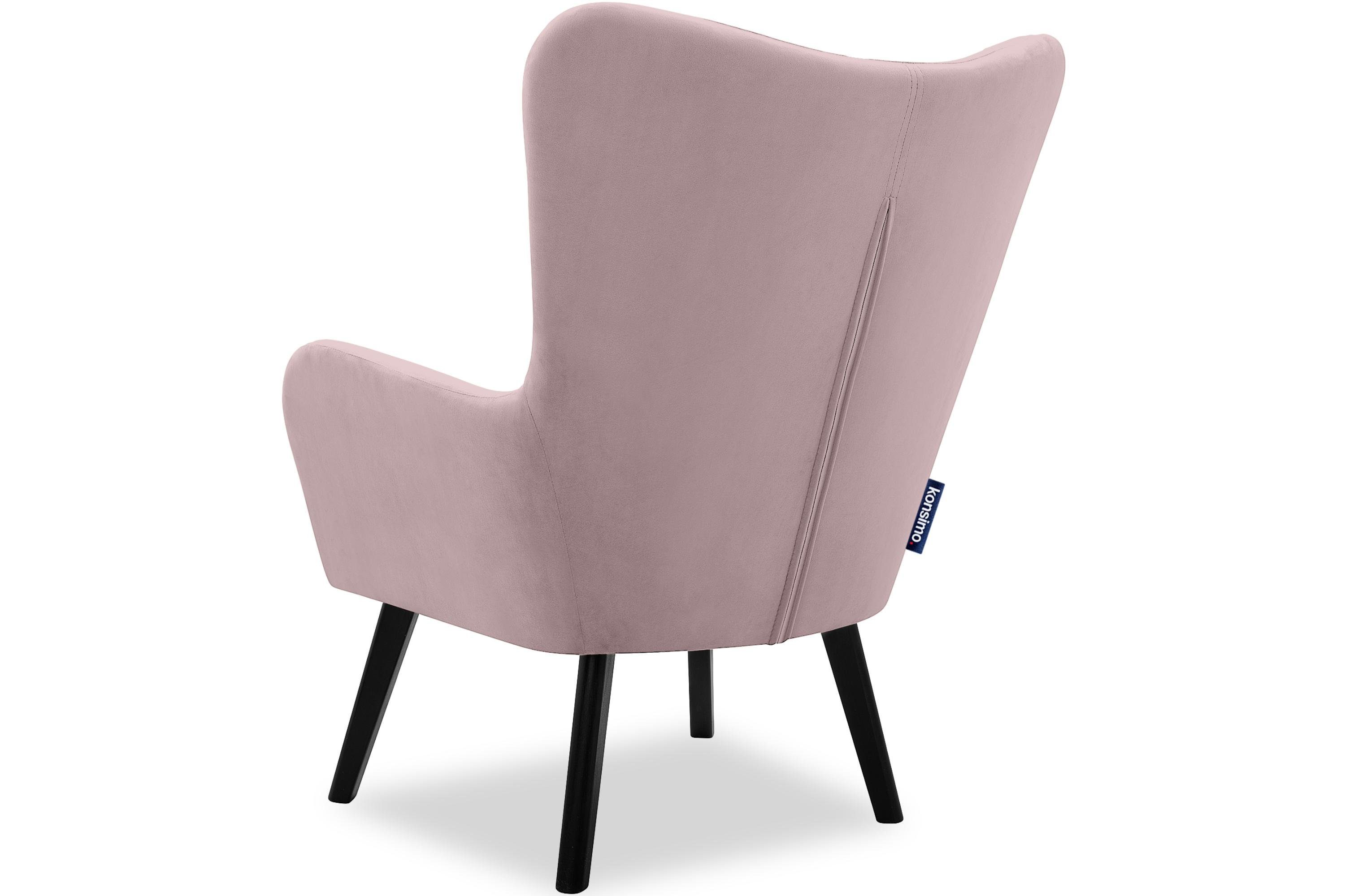 Sitz, | GADI, rosa lackierte rosa Holzbeine Schwarz PUR-Schaum Velourstoff, Ohrensessel Konsimo im