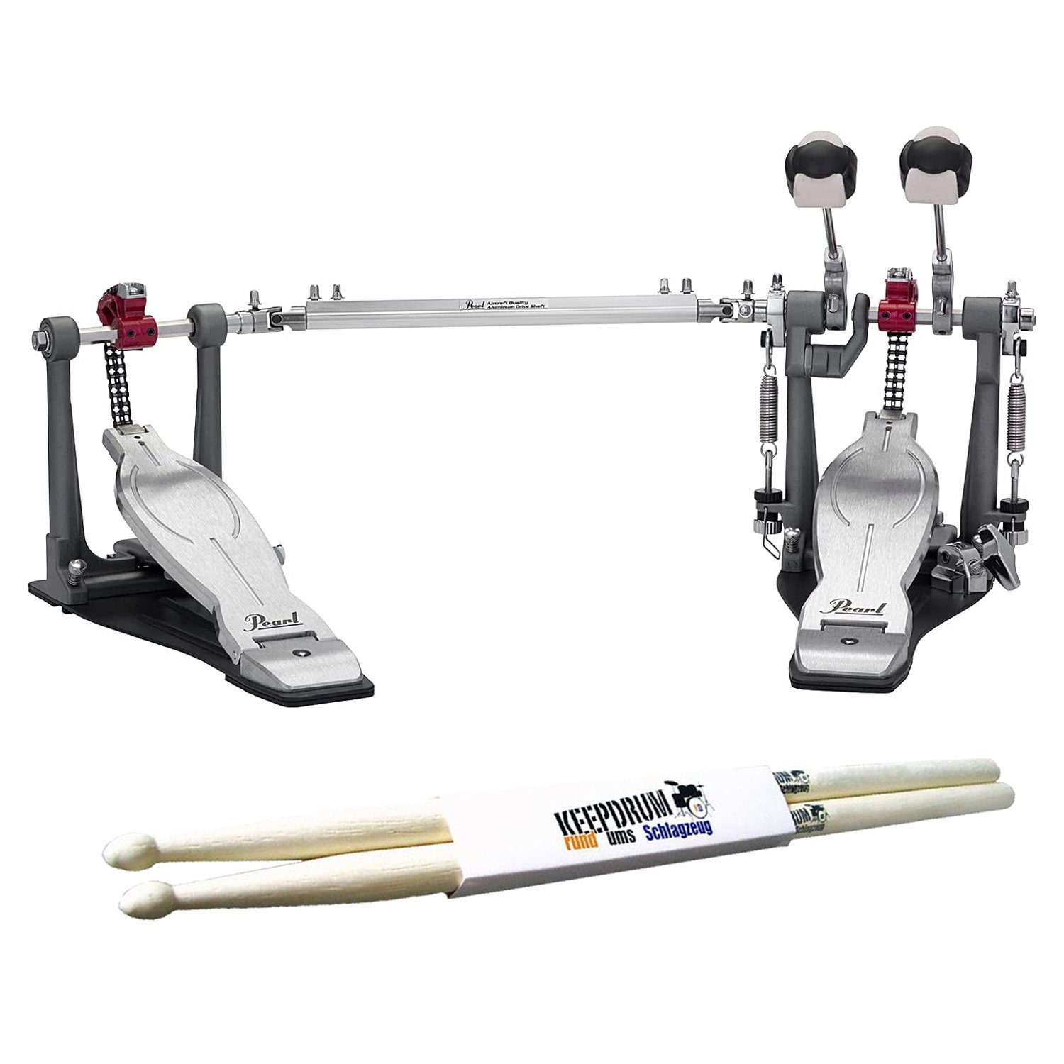 Pearl Drums Schlagzeug Pearl P-1032R Doppel-Fußmaschine mit Schlagzeugstöcken