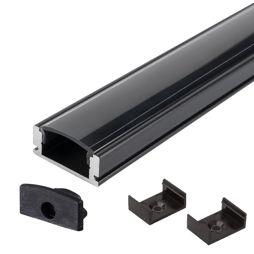 ENERGMiX LED-Stripe-Profil Schiene Schwarze LED-Streifen LED U mit Profil Abdeckung A-S Kanalsystem, Alu Aluprofil Profil Schwarzer 2m für