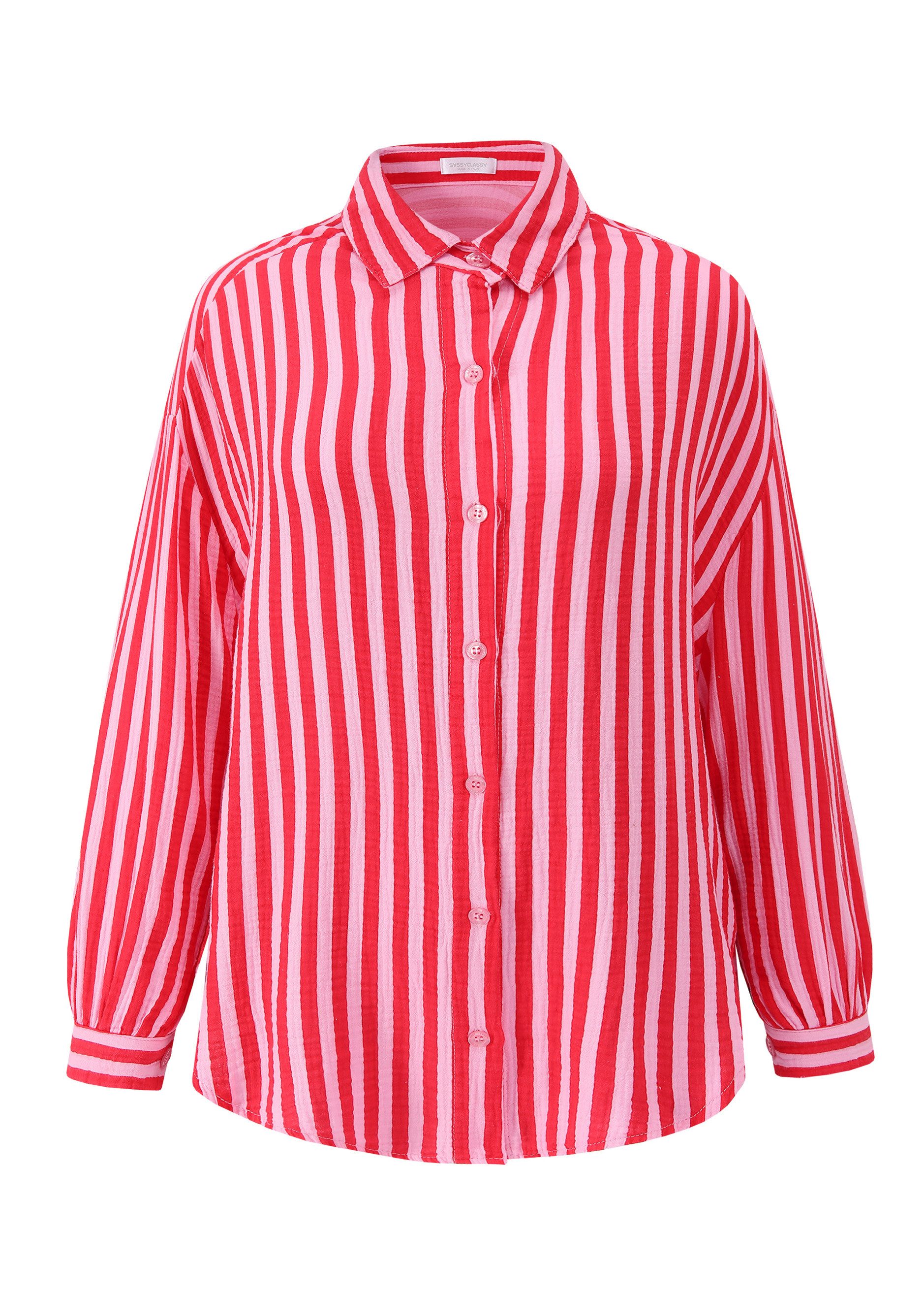 Longbluse Musselin Bluse mit hellen Streifen für Damen