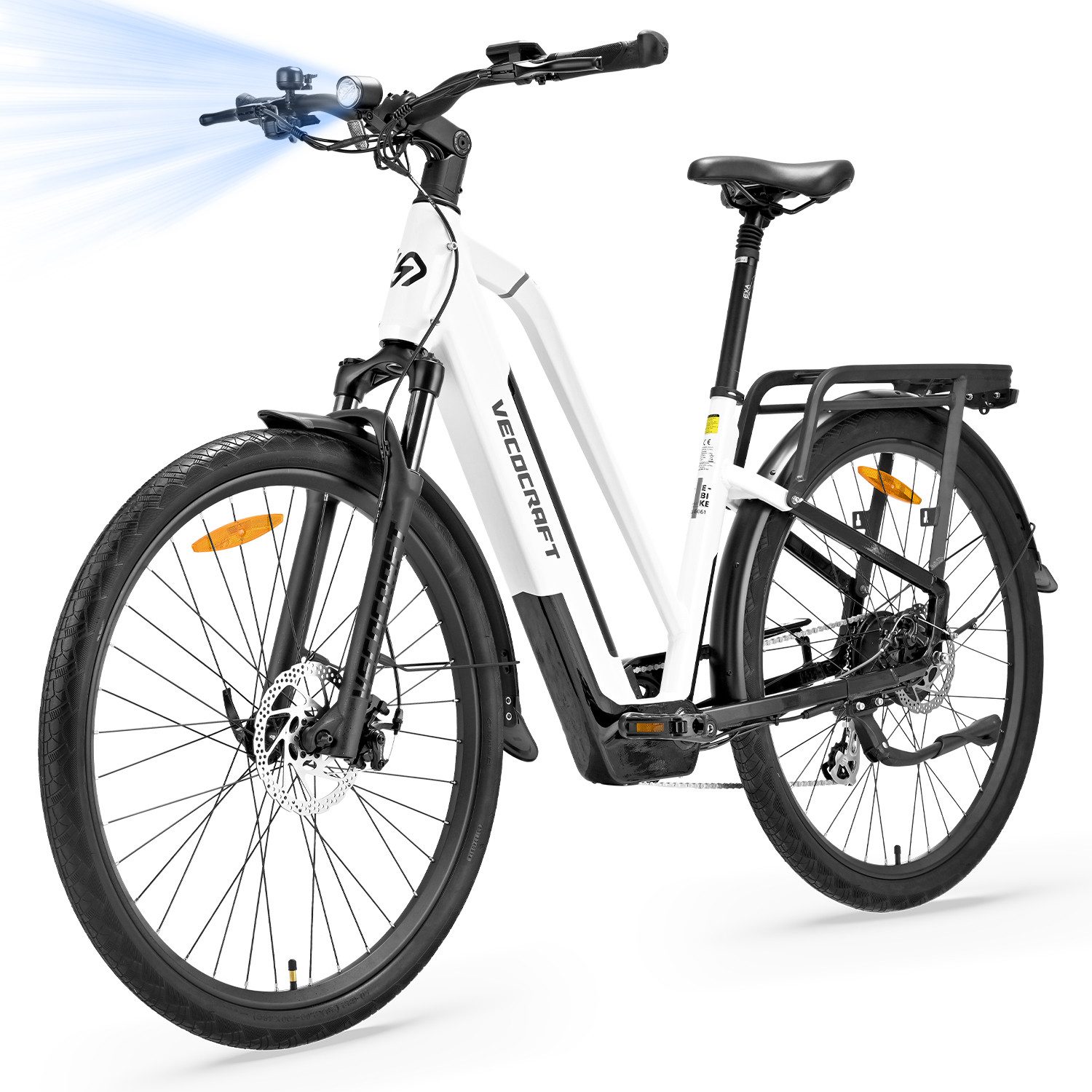 VECOCRAFT E-Bike Trekkingrad Cityrad, 28'' Elektrofahrrad Pedelec mit 48V 12Ah Akku bis 100km ARES, 8 Gang shimano, Kettenschaltung, Heckmotor, 576 Wh, (Aluminiumrahmen, E-fahrräde, LCD-Display), E-Cityrad,Mountainbike, Doppelscheibenbremse, Pedelec für Damen/Herren