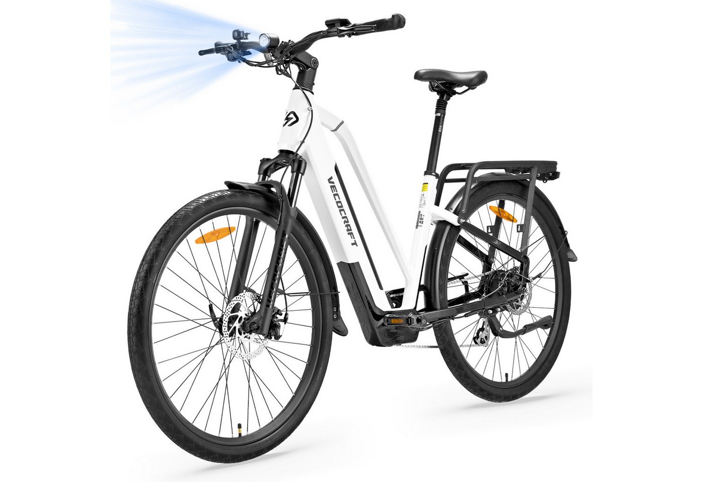 VECOCRAFT E-Bike Trekkingrad Cityrad, 28'' Elektrofahrrad Pedelec mit 48V 12Ah Akku bis 100km ARES, 8 Gang shimano, Kettenschaltung, Heckmotor, 576 Wh, (Aluminiumrahmen, E-fahrräde, LCD-Display), E-Cityrad,Mountainbike, Doppelscheibenbremse, Pedelec für Damen/Herren