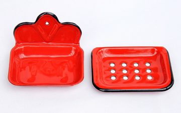 DanDiBo Seifenhalter Seifenhalter 618 Rot Seifenschale 13 cm emailliert Landhaus Emaille Seifenspender, Breite: 13 cm