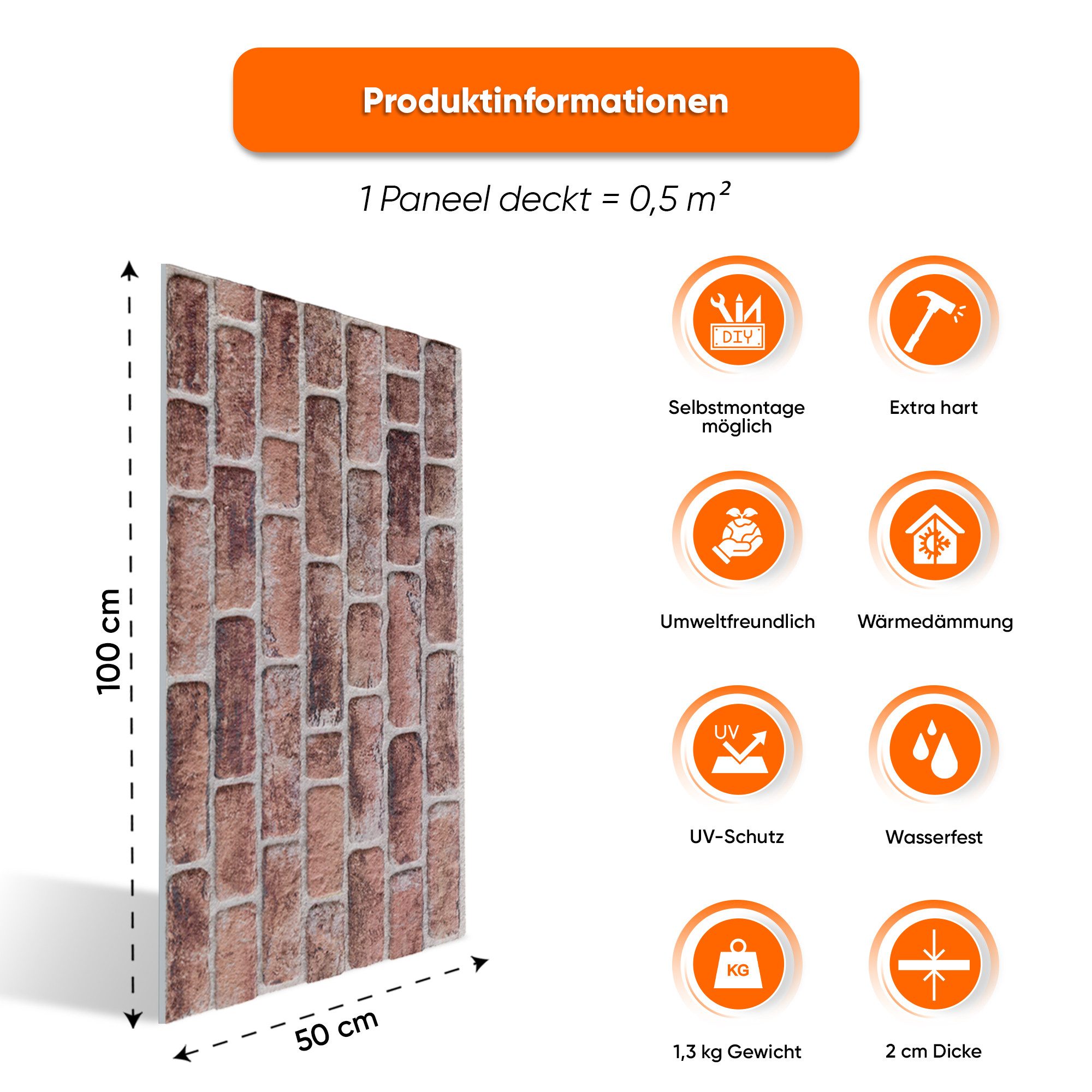 IZODEKOR 3D Wandpaneel EPS Styropor Wandverkleidung in Steinoptik – für Innen & Außen, BxL: 50x100 cm, 0,50 qm, (1er- oder 10er-Set, optional mit 4 Montageklebe – Bild 2 von 5