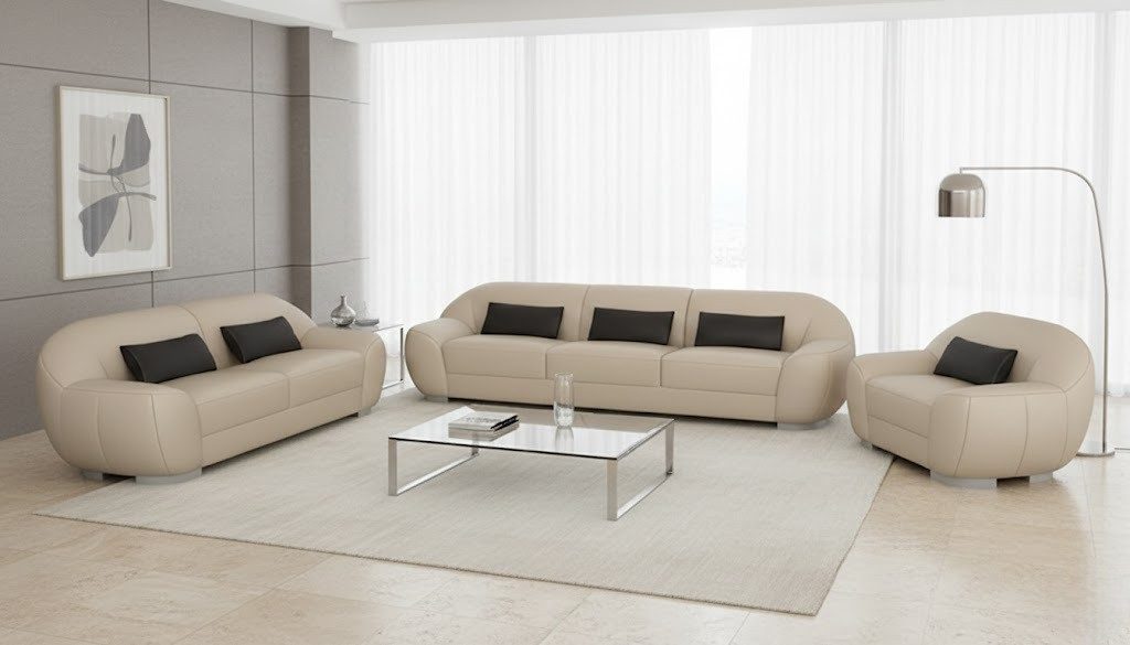 Xlmoebel Polstergarnitur Sofa Couch Leder Polster Sitz Komplett Set Sofas 3+2+1 Sofort, Made in Europa