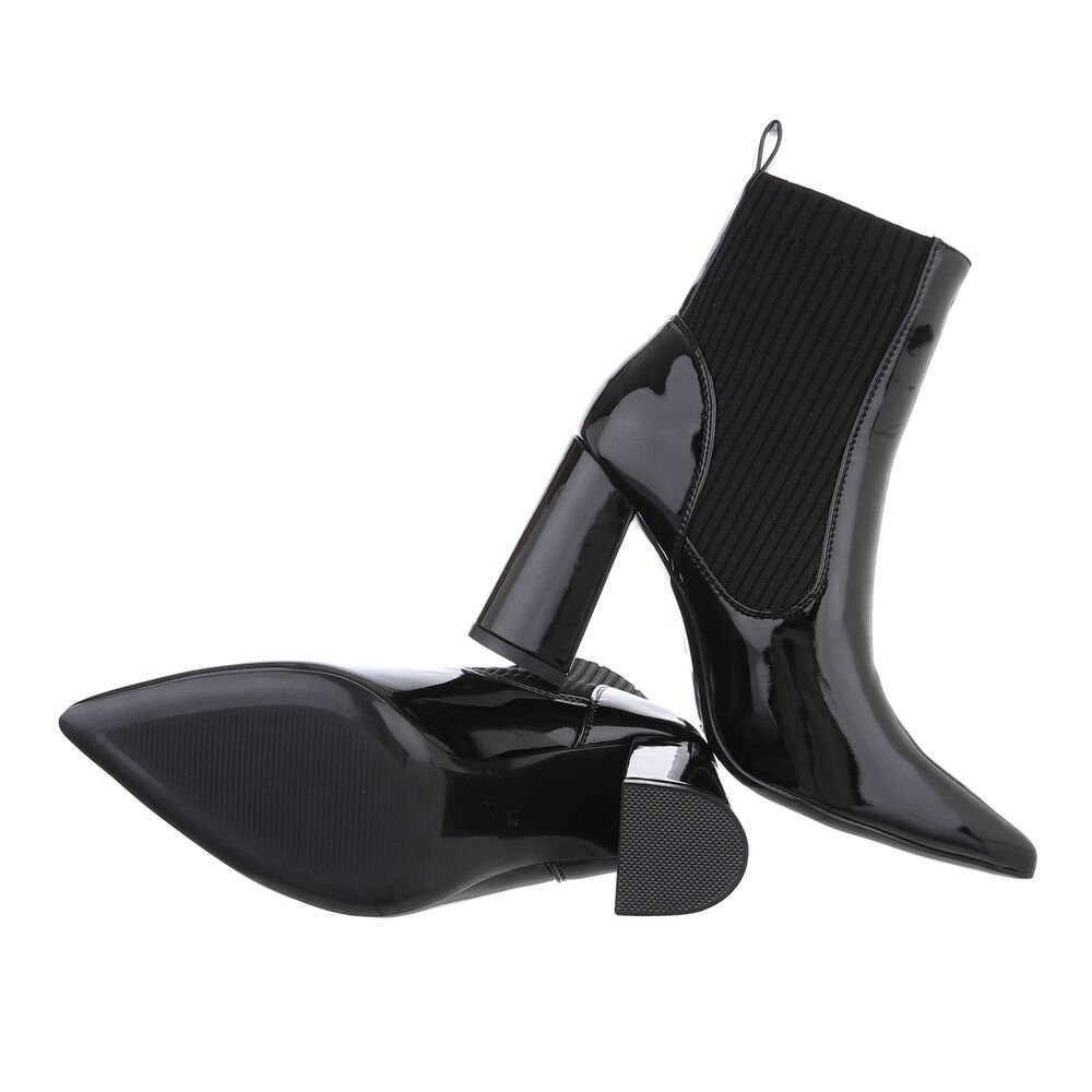 Ital-Design Damen Abendschuhe Elegant High-Heel-Stiefelette in High-Heel Schwarz Stiefeletten Blockabsatz