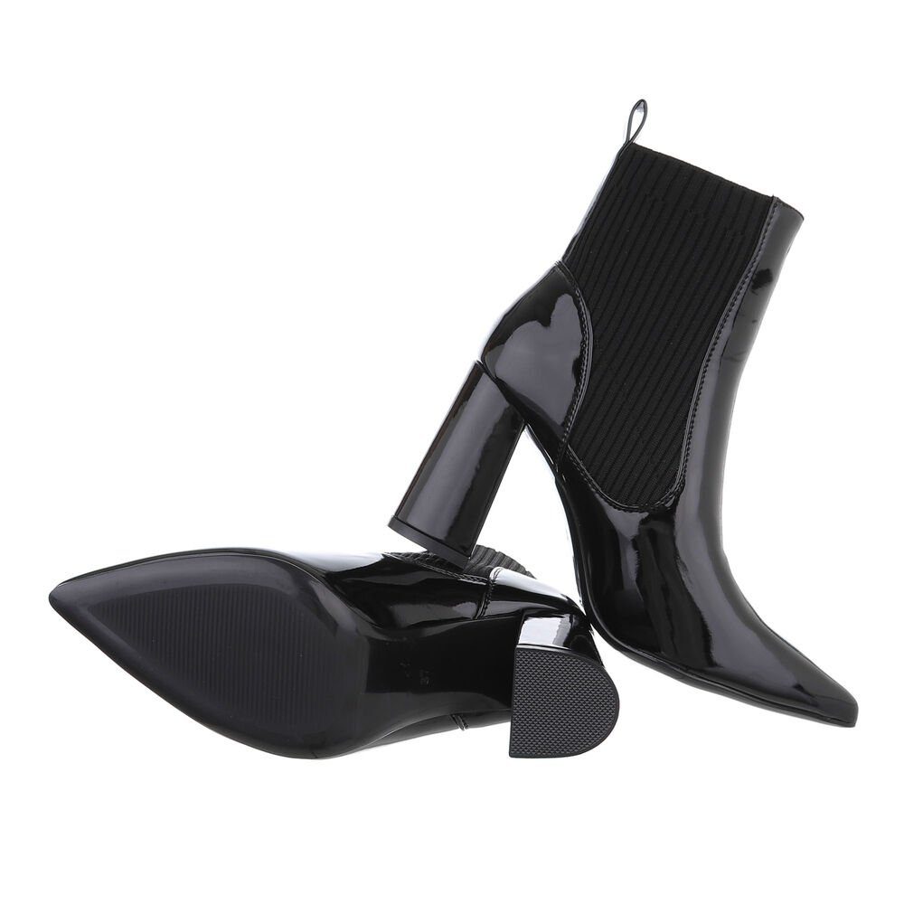 Ital-Design Damen Abendschuhe Elegant High-Heel-Stiefelette High-Heel Stiefeletten Schwarz in Blockabsatz