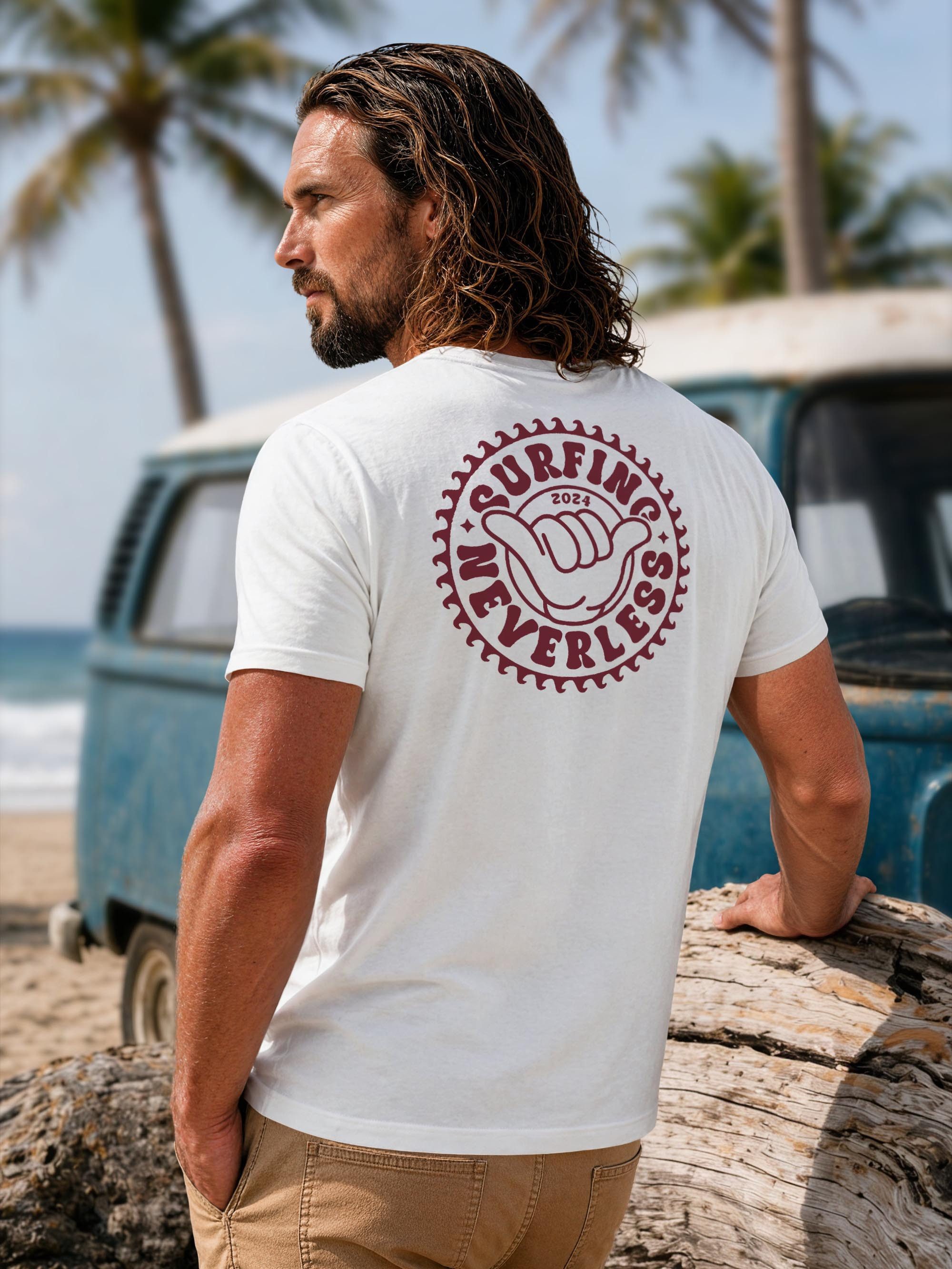 Neverless Print-Shirt Herren T-Shirt Surfing Surfer Motiv Hang Loose Sommer Sonne Wellen mit Print