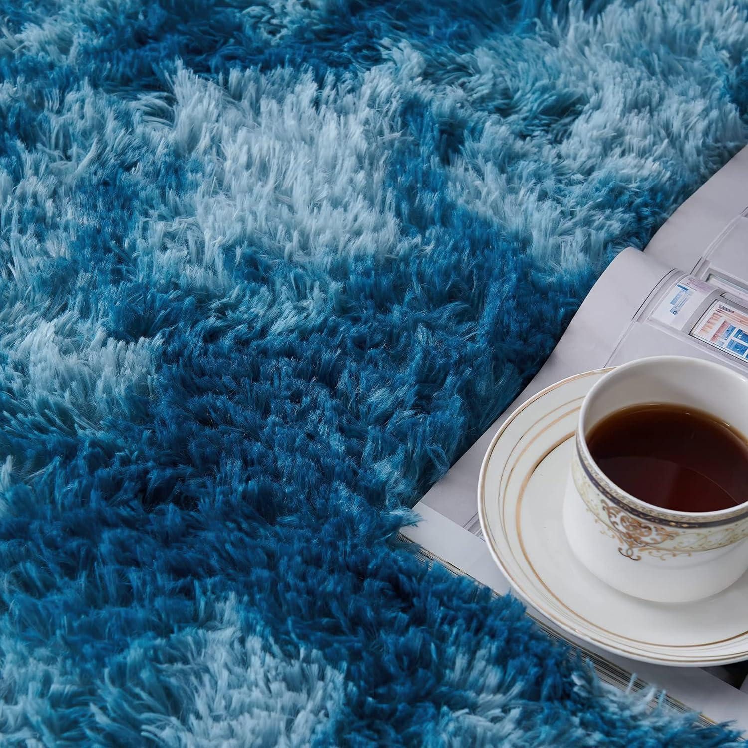 LuxusKollektion Hochflor-Teppich Teppich Hochflor Shaggy Wohnzimmer Schlafzimmer Navy Blau 80 x 150 cm
