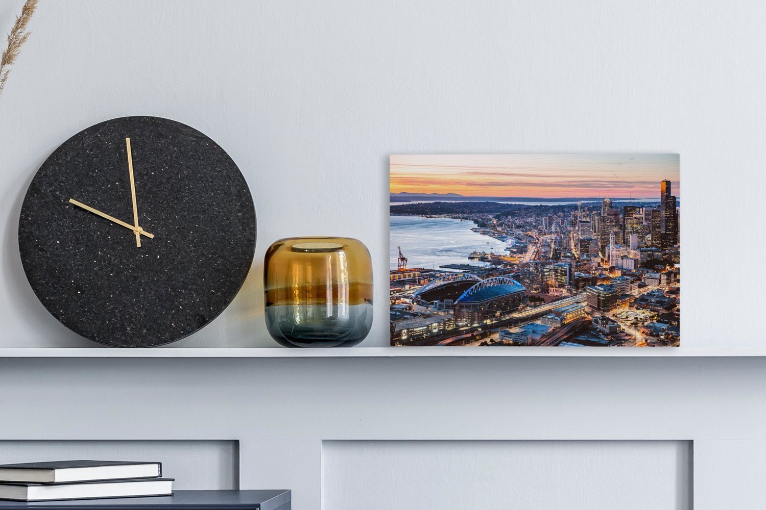 OneMillionCanvasses® Leinwandbild Seattle - Skyline 30x20 - Leinwandbilder, Aufhängefertig, (1 cm Sonnenuntergang, St), Wanddeko, Wandbild
