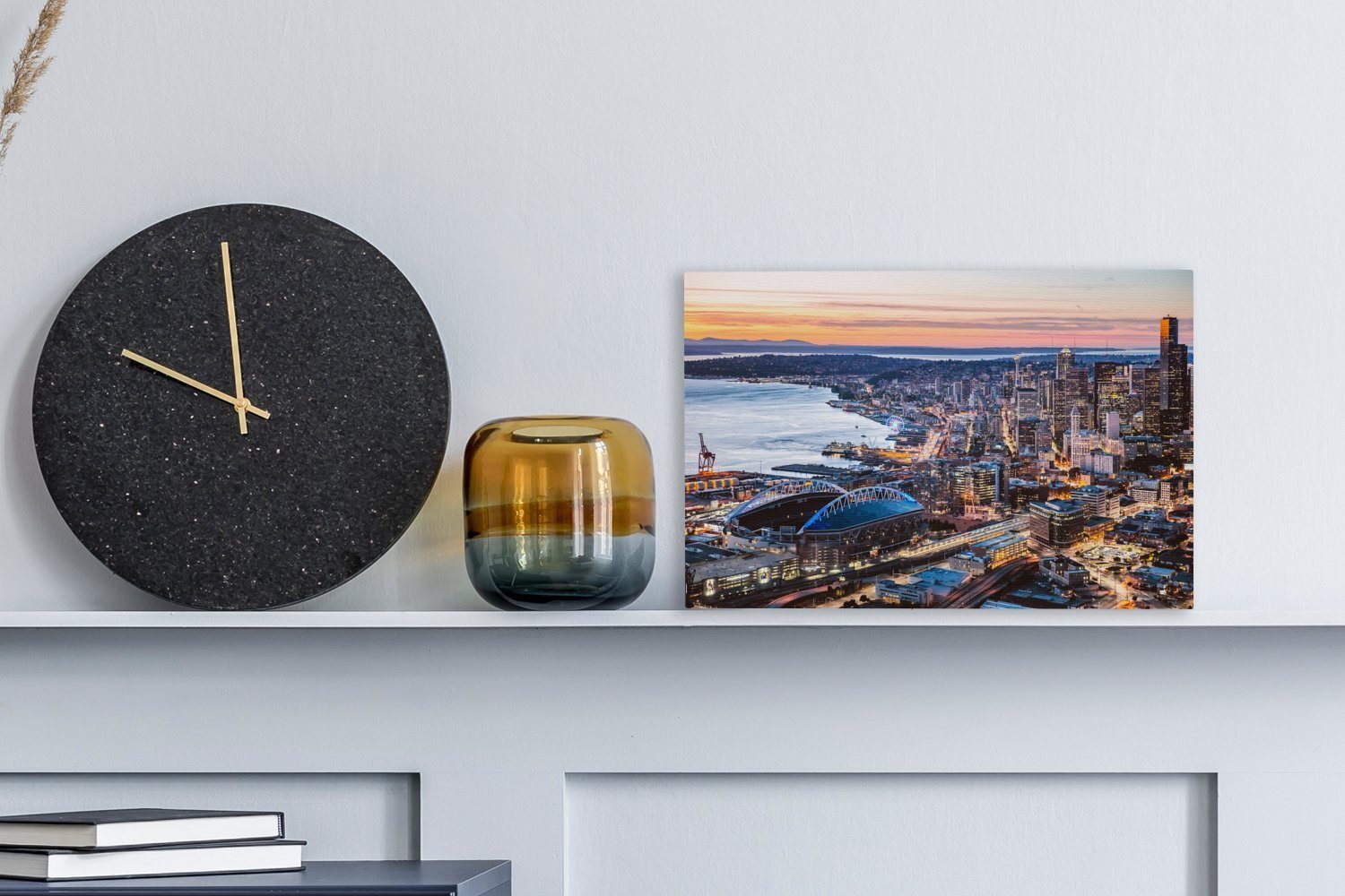 St), Wanddeko, 30x20 - Wandbild (1 cm Leinwandbild Seattle Sonnenuntergang, Skyline OneMillionCanvasses® Leinwandbilder, - Aufhängefertig,