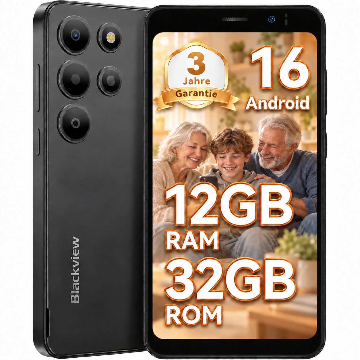 blackview WAVE 2C 5‘’ Handy ohne Vertrag, Android 16, 32GB/Face ID/mit Hülle Smartphone (5 Zoll, 32 GB Speicherplatz, 3 Jahre Garantie, Dual SIM, 1080P-Video, Google Lens)