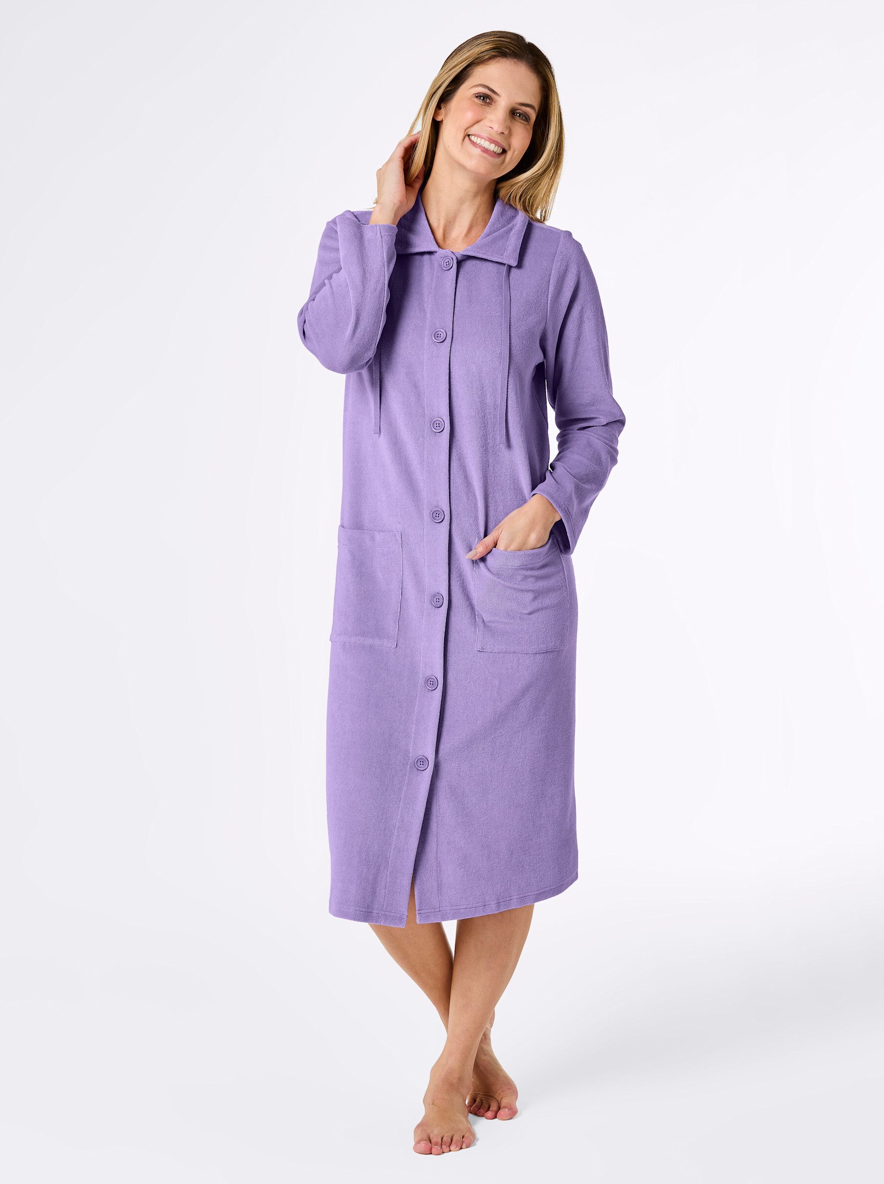 Witt Damenbademantel Bademantel ., Länge ca. 110 cm, Baumwolle, Knopfleiste günstig online kaufen