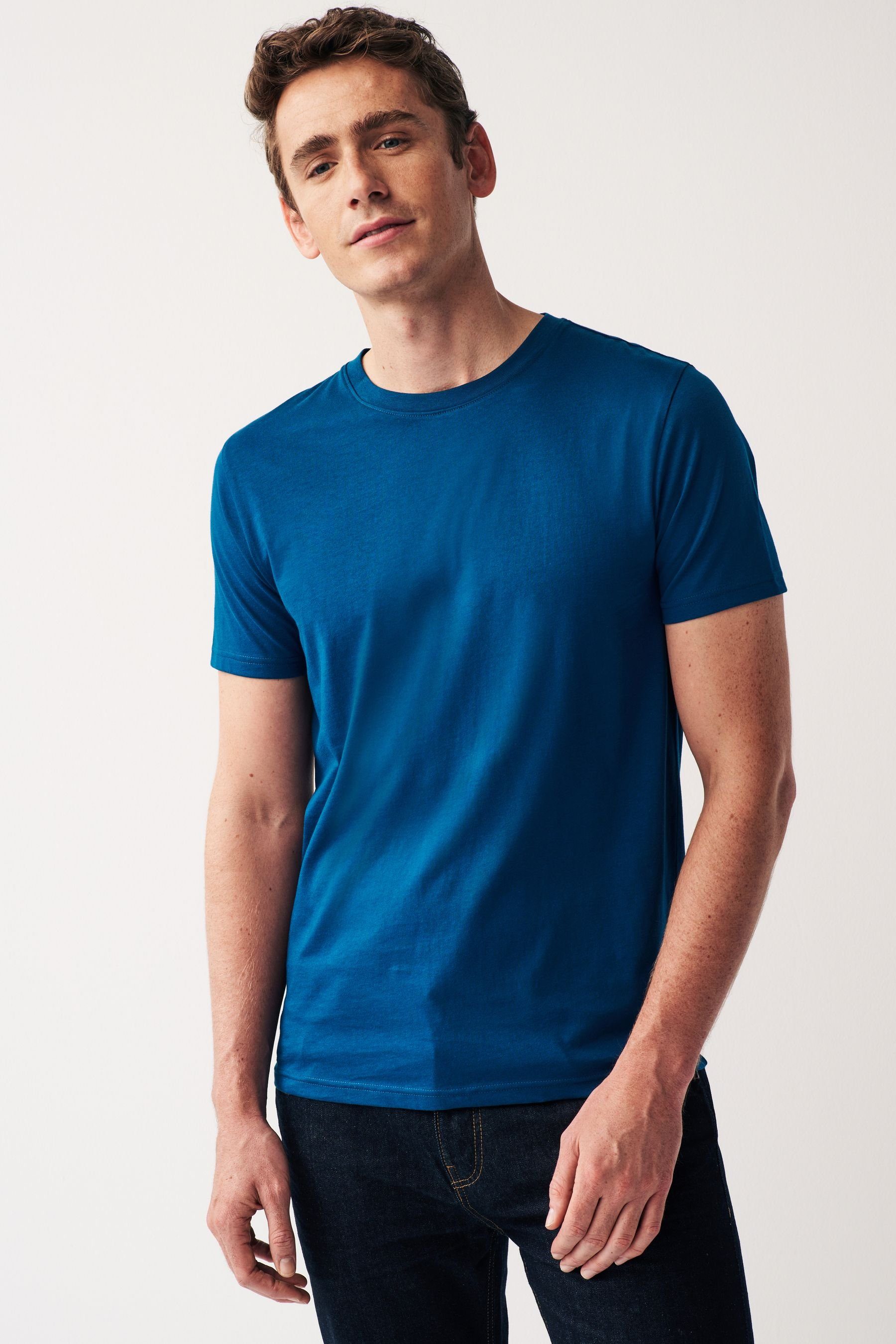 Next T-Shirt Essential T-Shirt mit Rundhalsausschnitt (1-tlg) Teal Blue
