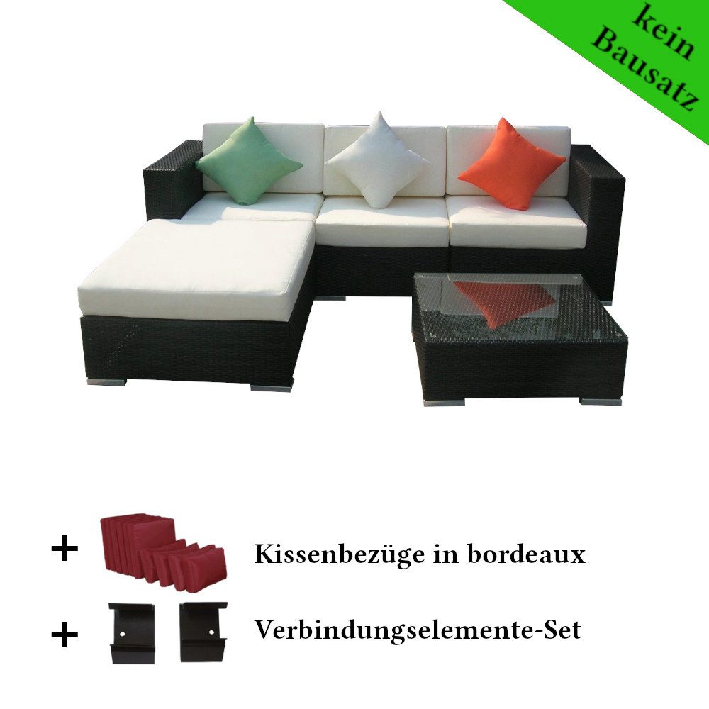 LinJa Gartenlounge-Set Poly Rattan Gartenmöbel Houston, Gartenlounge Sitzgruppe Kissenbezüge bordeaux
