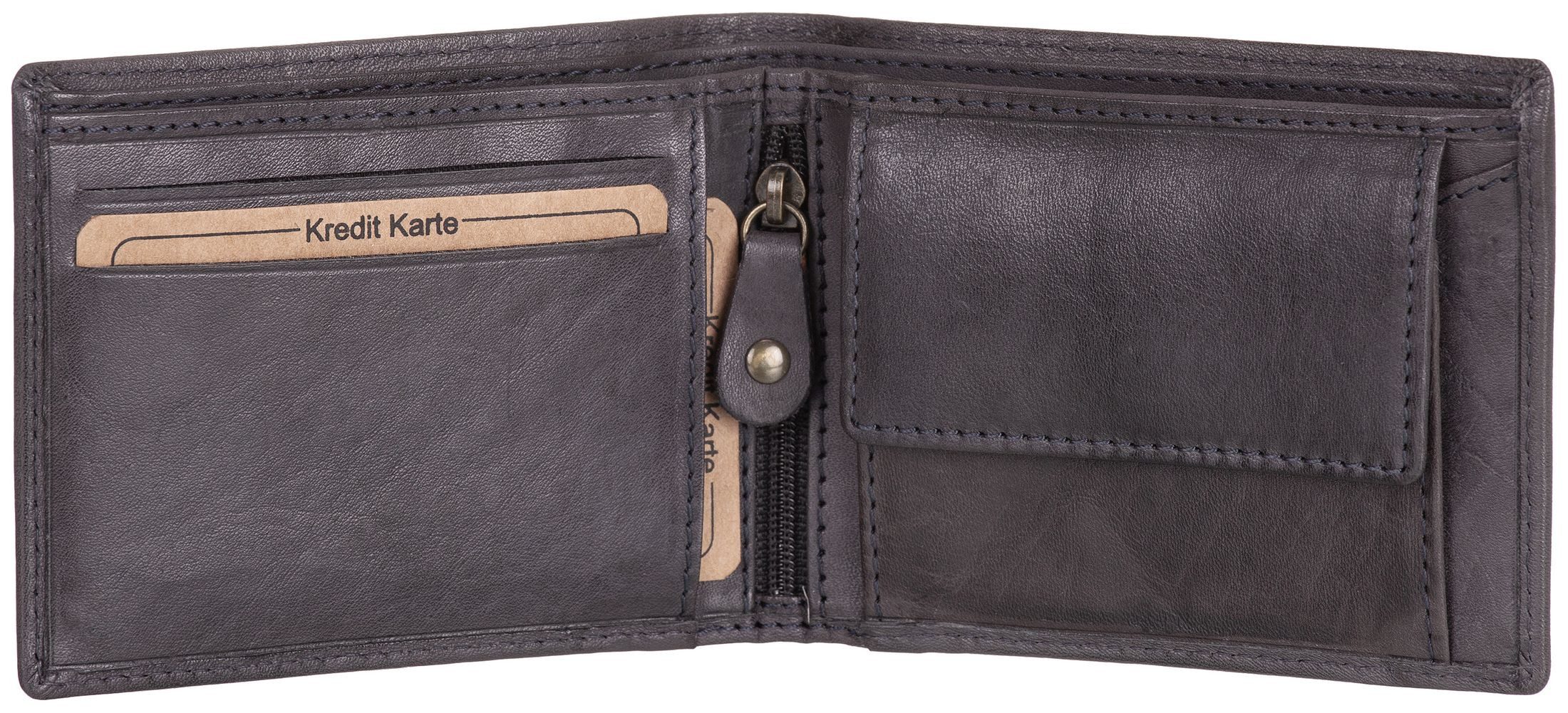 J.Jones Geldbörse, Geldbörse flach faltbar Echt Leder RFID-Schutz Portemonnaie Geldbeutel