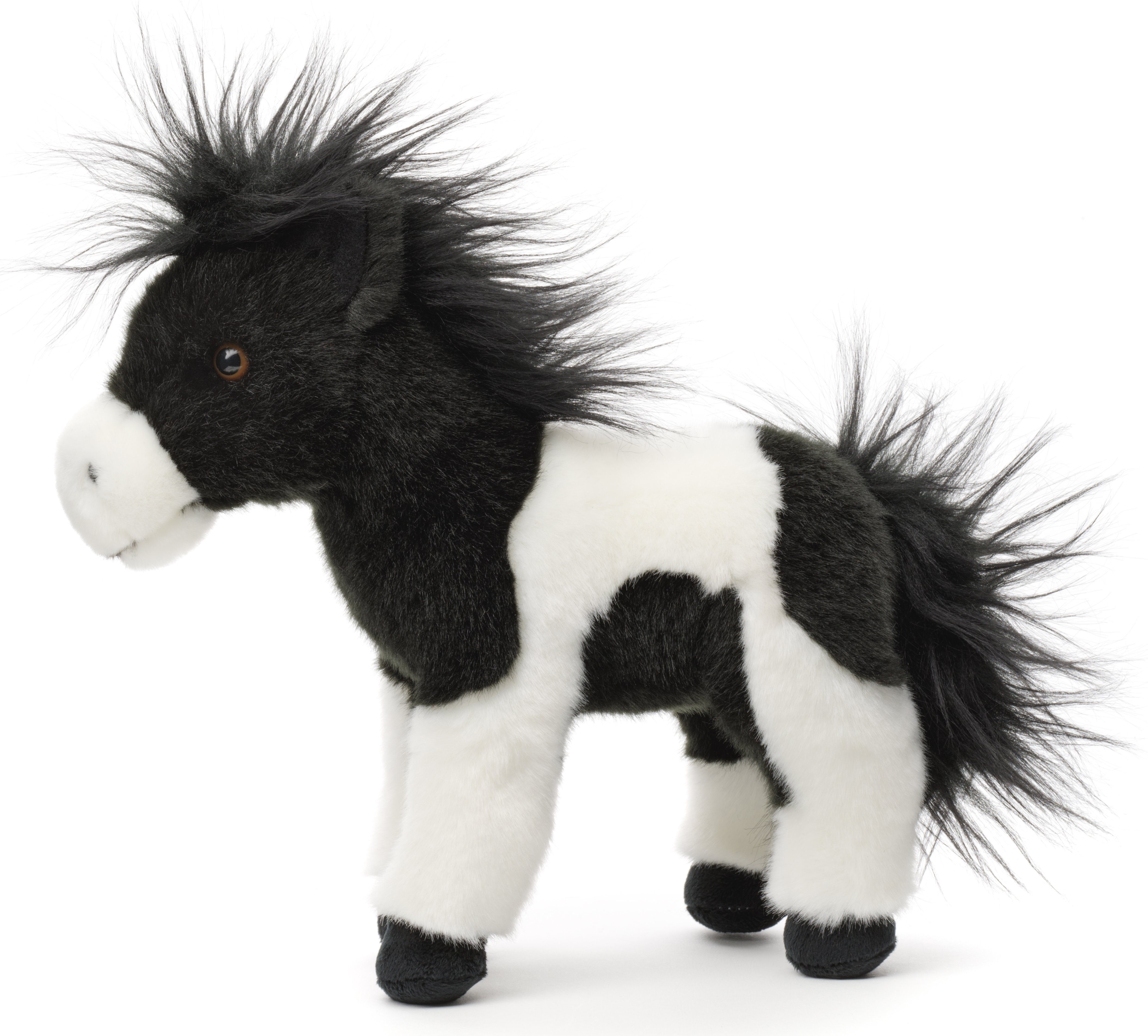 stehend - Plüschtier, recyceltes Pferd % zu 100 Uni-Toys cm - Kuscheltier 23 Füllmaterial schwarz-weiß, (Höhe) Plüsch-Pferd,