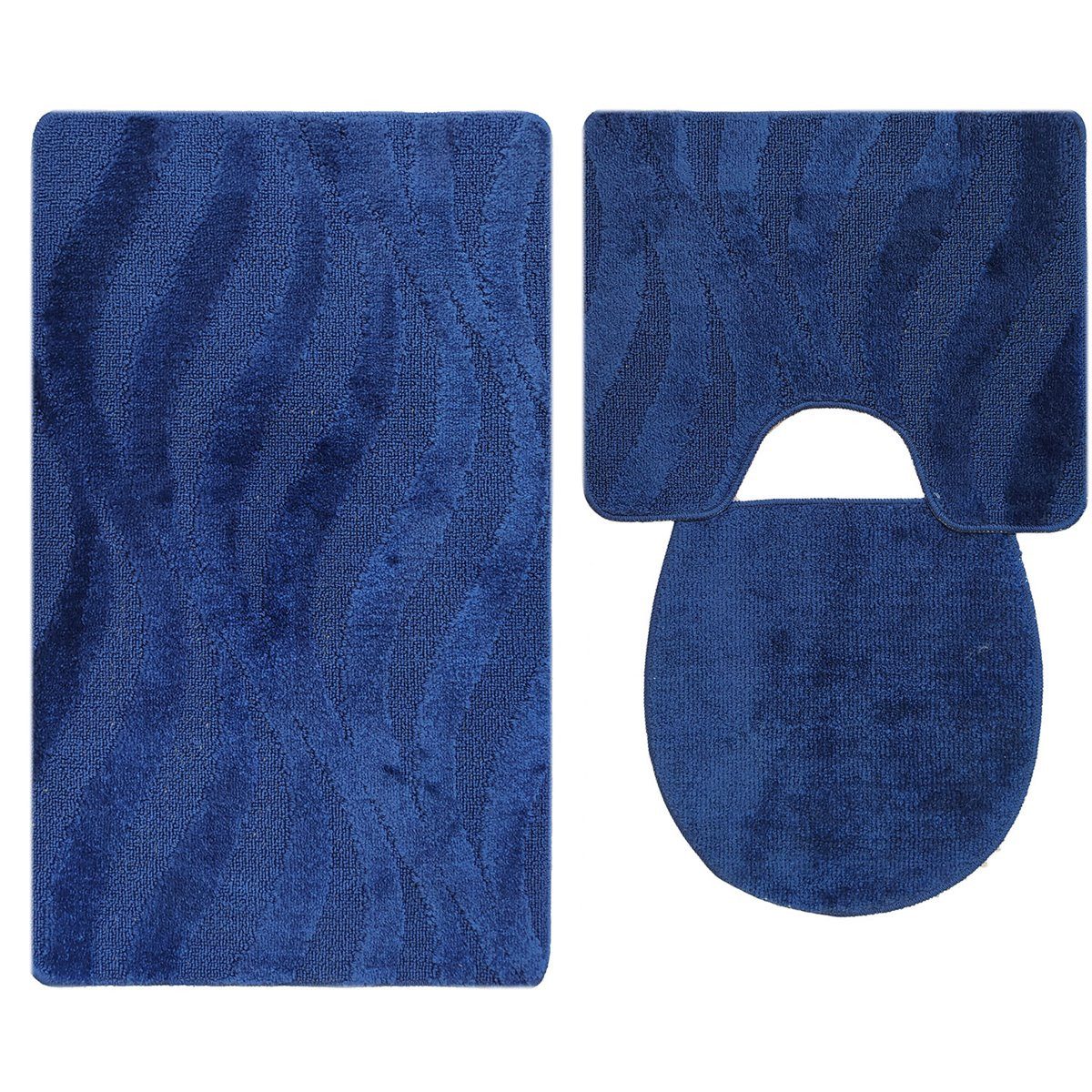 Badematte 3 tlg Badematte Badezimmerteppich Badteppich Set Blau