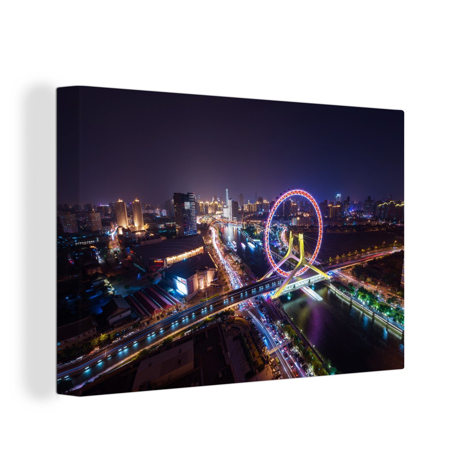 OneMillionCanvasses® Leinwandbild Lila Farbtöne cm Stadt der 30x20 Leinwandbilder, (1 Aufhängefertig, Wandbild in Tianjin, Wanddeko, St)