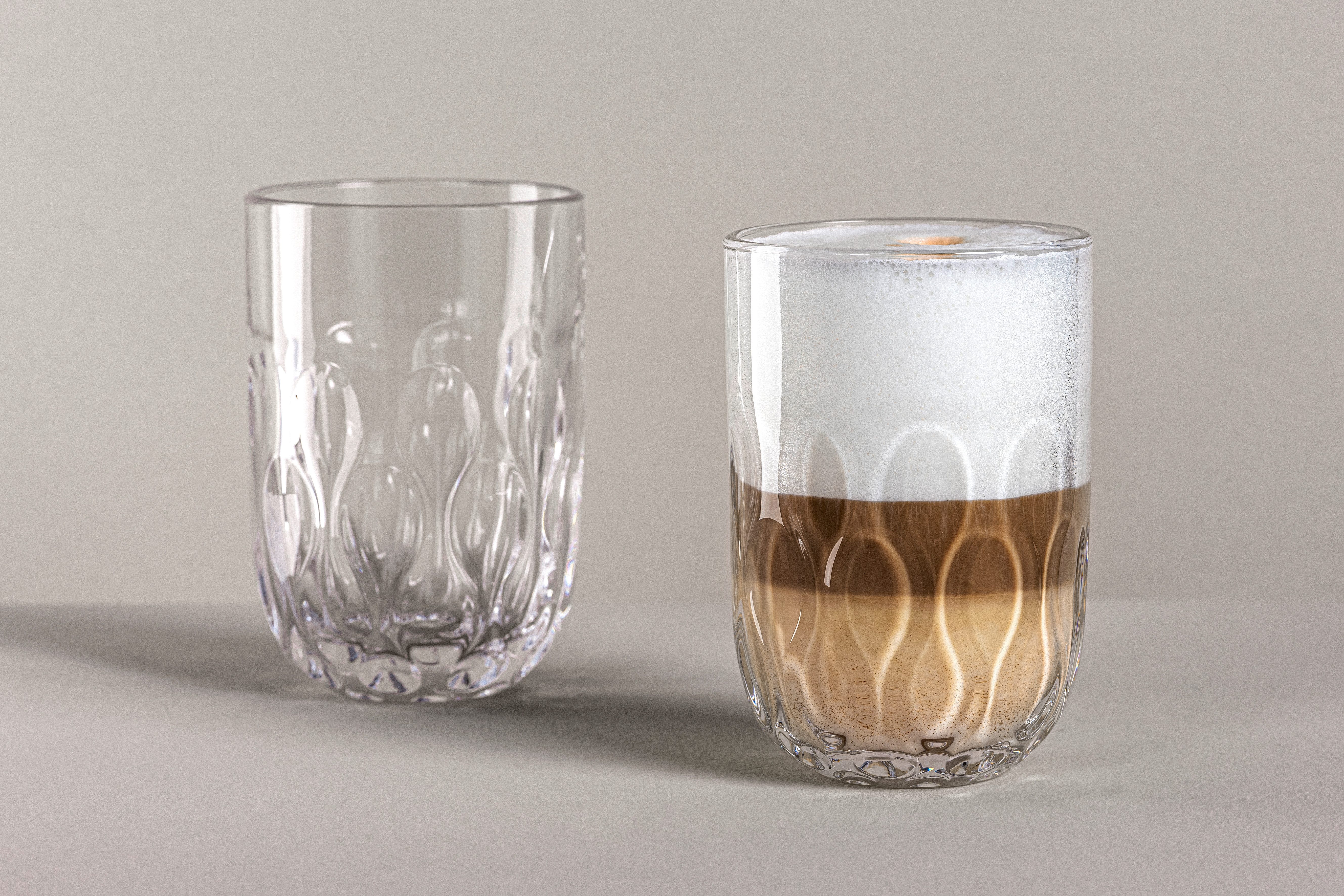 LEONARDO Latte-Macchiato-Glas GOCCE, 380 ml, 6er-Set, 6-tlg., Glas, 3. Variante, mit Tropfenrelief