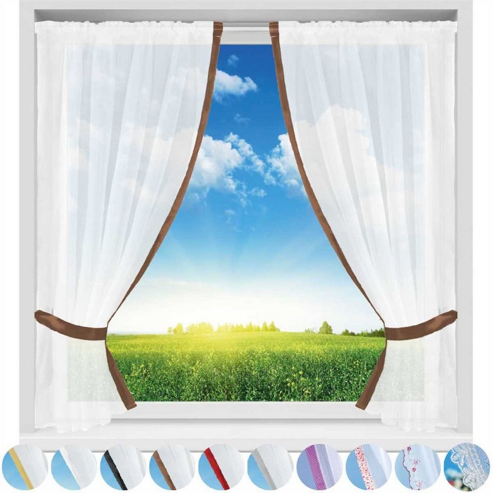 Vorhang, Arsvita, Stangendurchzug, transparent, Gardinenset (2  Schlaufenschals, 2 Raffhalter) 140cm x 120cm (BxL), Voile, Die  strapazierfähigen Gardinen sind zu 100% aus Polyester