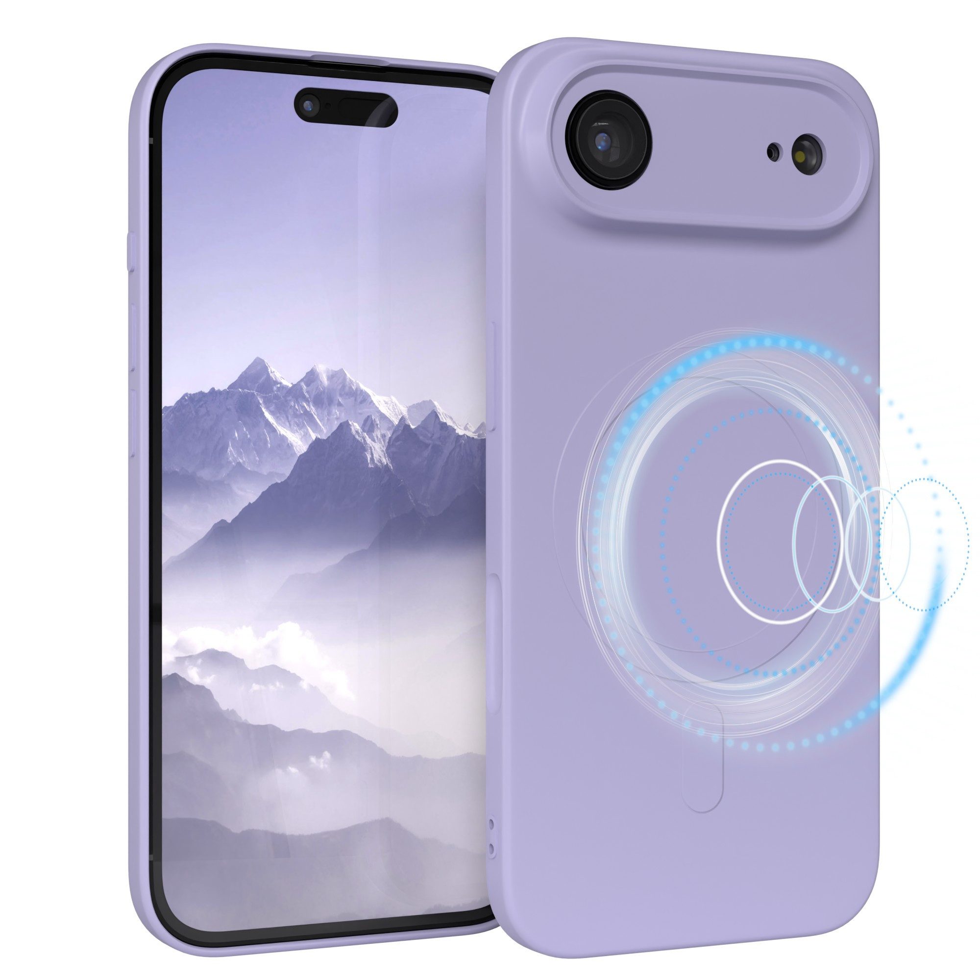 EAZY CASE Handyhülle für Apple iPhone Air Hülle Silikon 6,5 Zoll, MagSafe Soft-Silikonhülle kabelloses Laden matte Oberfläche Blau Lila