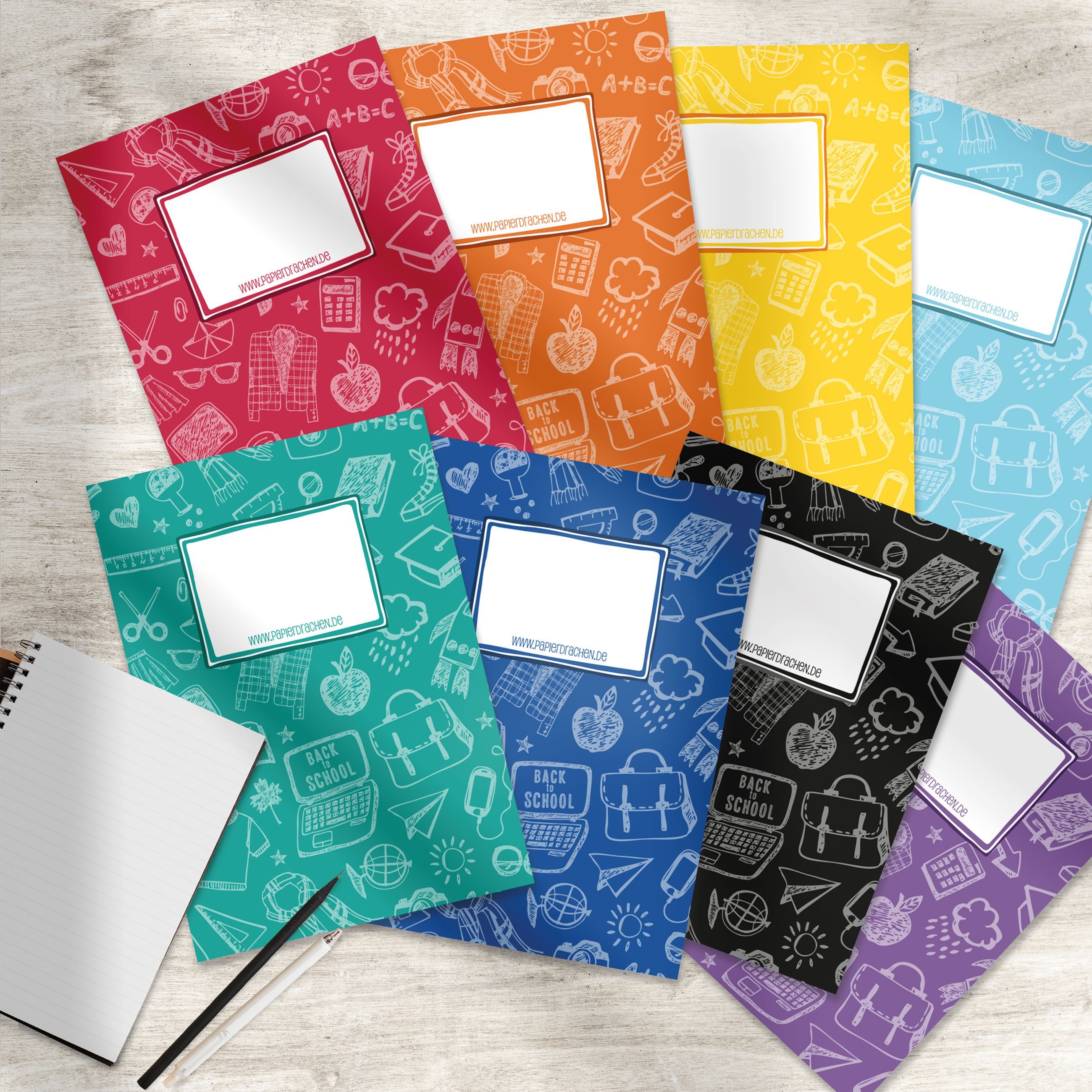 PAPIERDRACHEN Schulheft Papierheftumschläge DIN A5 - in tollen Designs - Schulanfang, aus stabilem 250g Papier