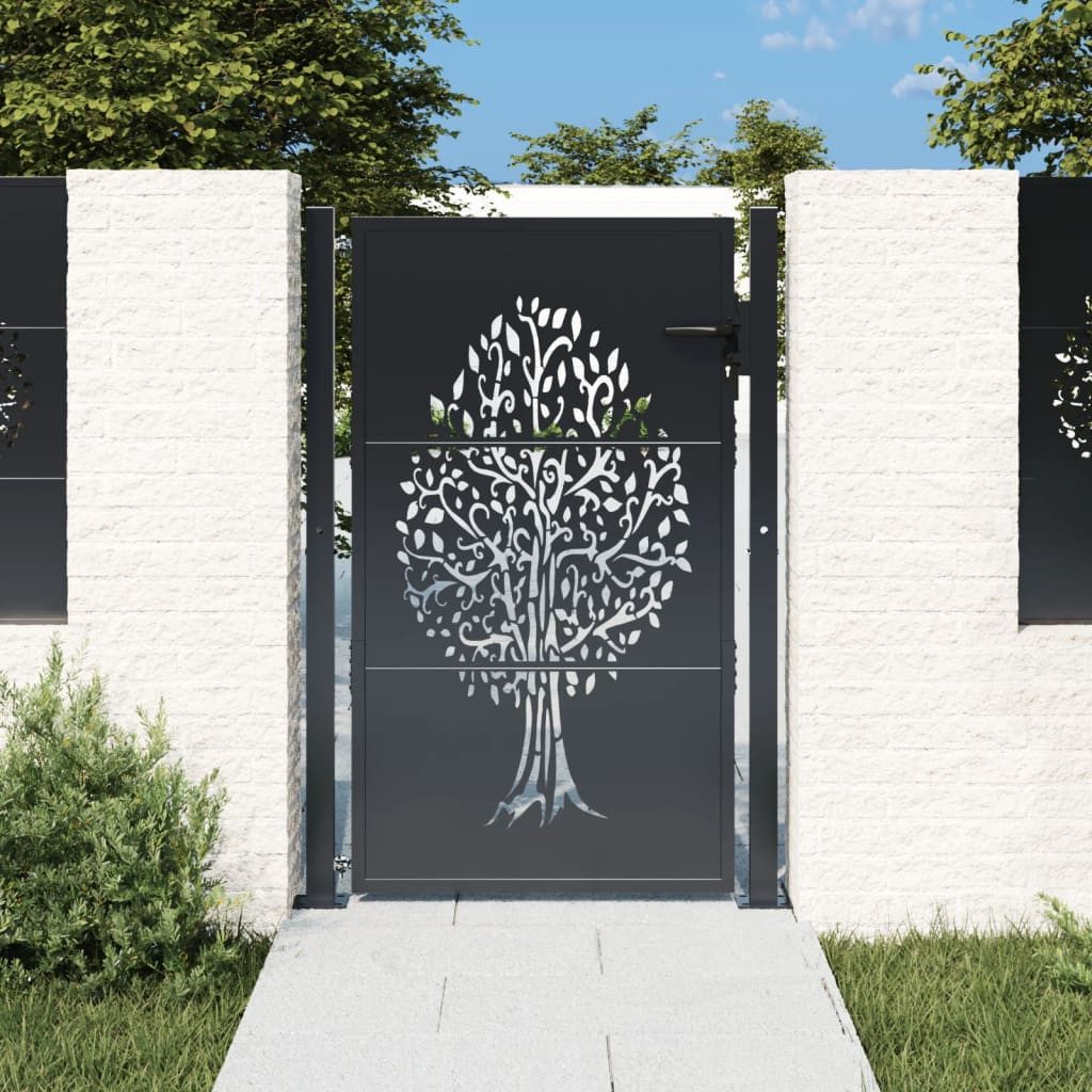 vidaXL Gartentor, Gartentor Anthrazit 105x130 cm Stahl Baum-Design