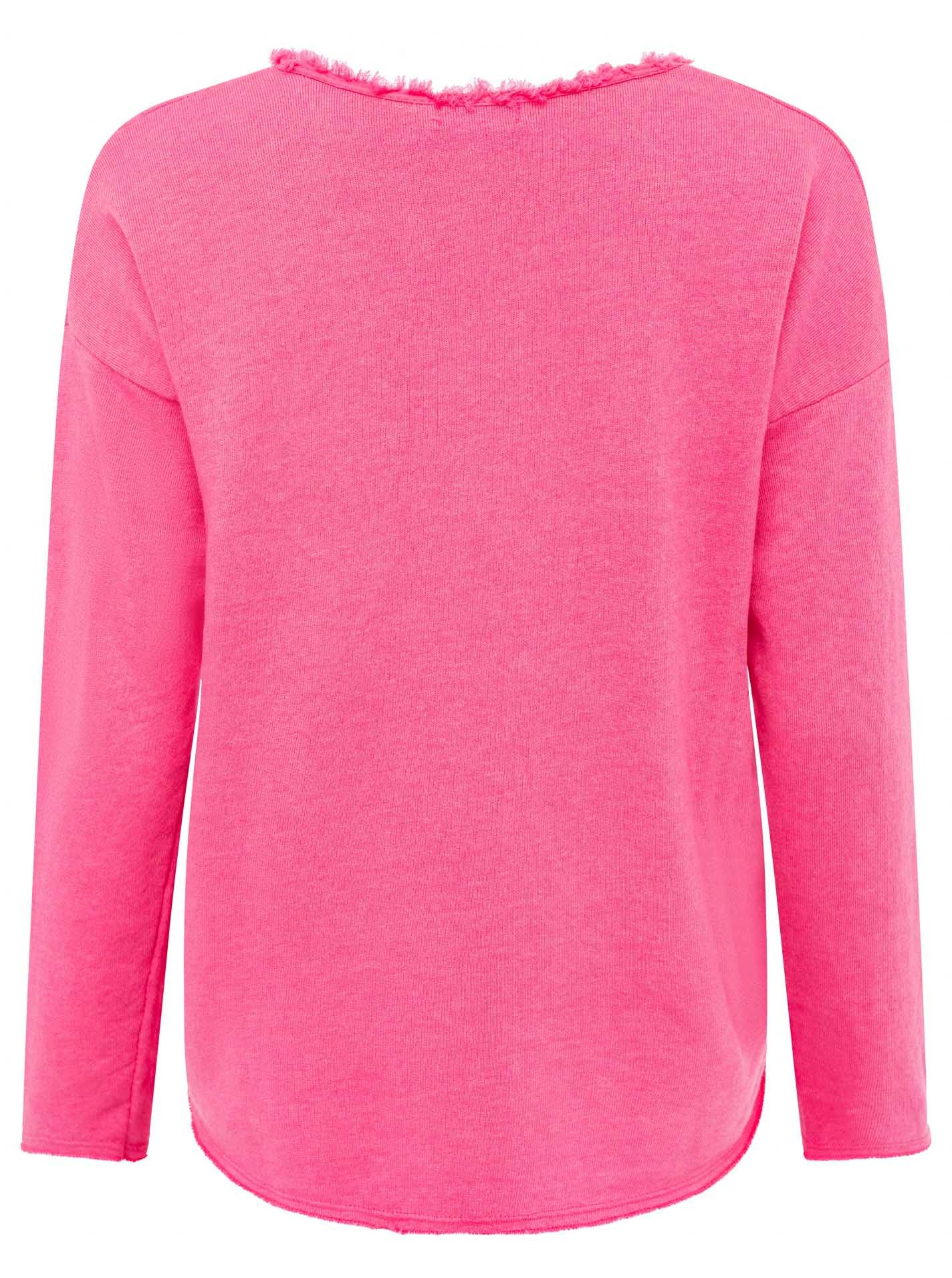 Zwillingsherz Sweatshirt "Positive Mind" ausgefranster V-Ausschnitt, Used Look, Langarm, Schriftzug