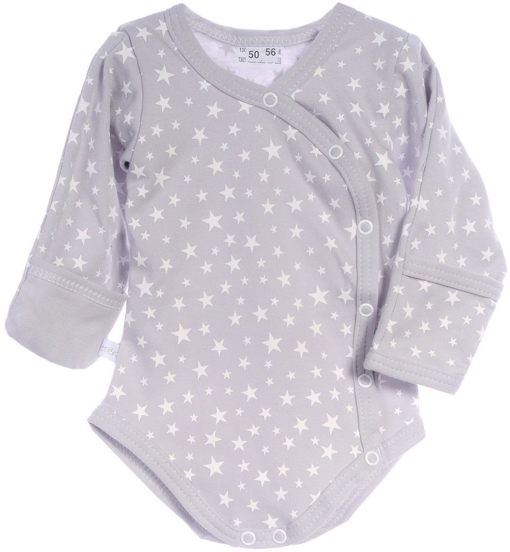 La Bortini Langarmbody Wickelbody mit Kratzschutz Baby Langarmbody in Grau mit Sternchen