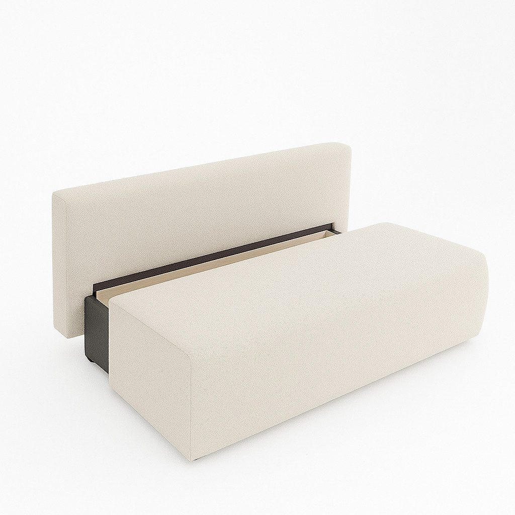 Muffo Sofa LILY, Lose Rückenkissen, dekorative kugelförmige Kissen, Schlaffunktion 130x200,Bettzeug-Container