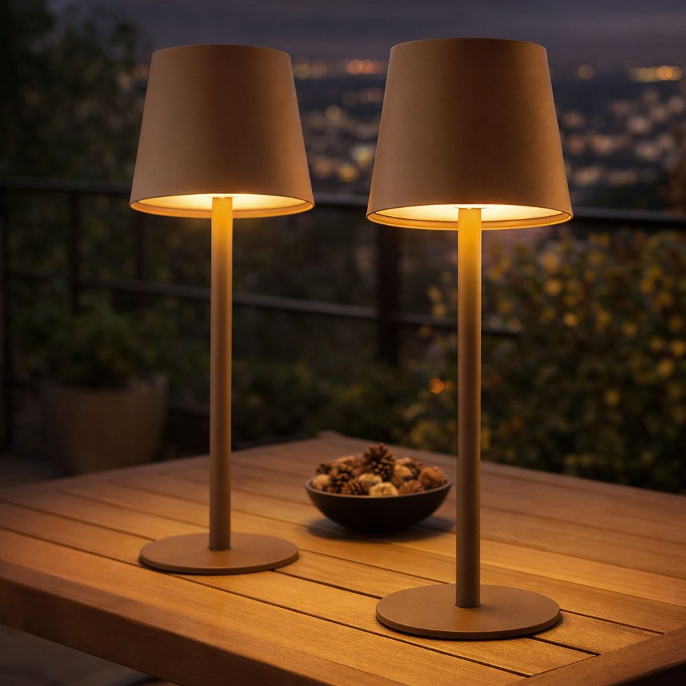 GLOBO LIGHTING LED Außen-Tischleuchte, LED-Leuchtmittel fest verbaut, Warmweiß, 2er Set Tischlampe Innen Außen dimmbar LED Tischleuchte Akku USB Kabel