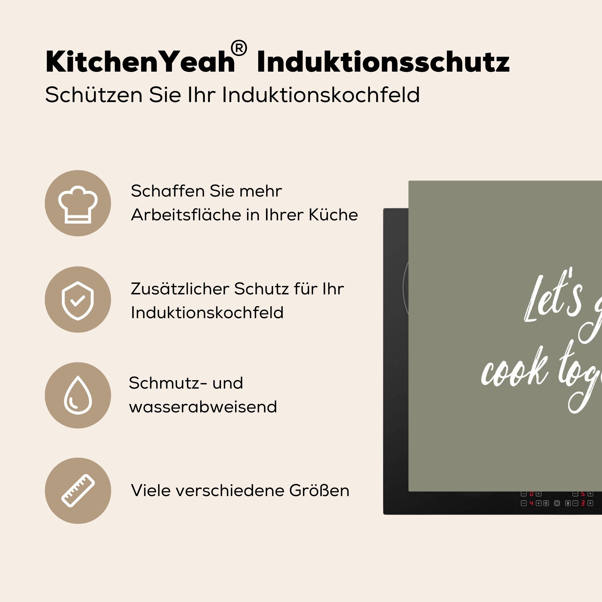 Sprichwörter - Induktionskochfeld, Induktionsschutz, kochen Lass Ceranfeldabdeckung Vinyl, - Herdblende-/Abdeckplatte - cm, Zitate MuchoWow tlg), Kochen, (1 59x51 uns gemeinsam