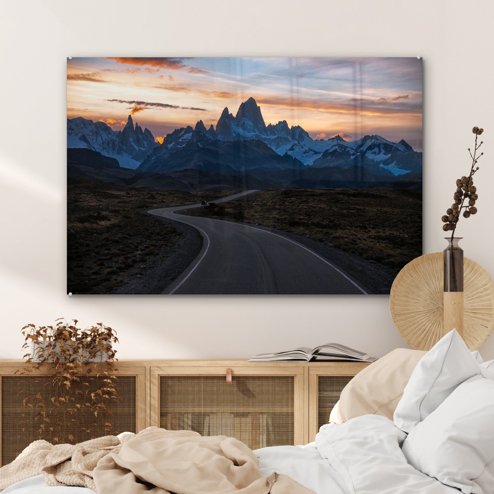 Patagonien, MuchoWow Bergen (1 Sonnenuntergang Acrylglasbilder den im Schlafzimmer Nationalpark Acrylglasbild St), hinter & Wohnzimmer